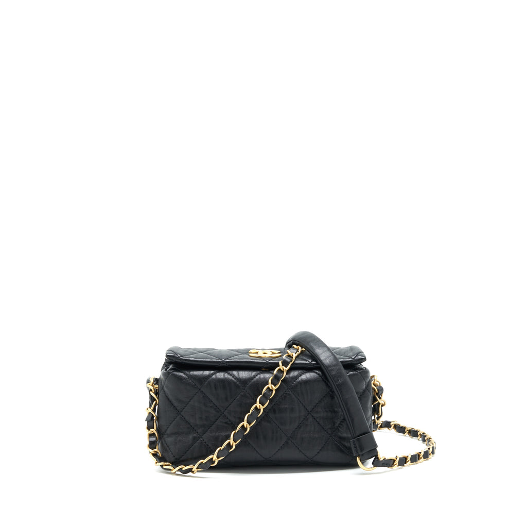 CHANEL SMALL CC WRAPPED STRAP BAG LAMBSKIN BLACK IN CRUMPLED GHW