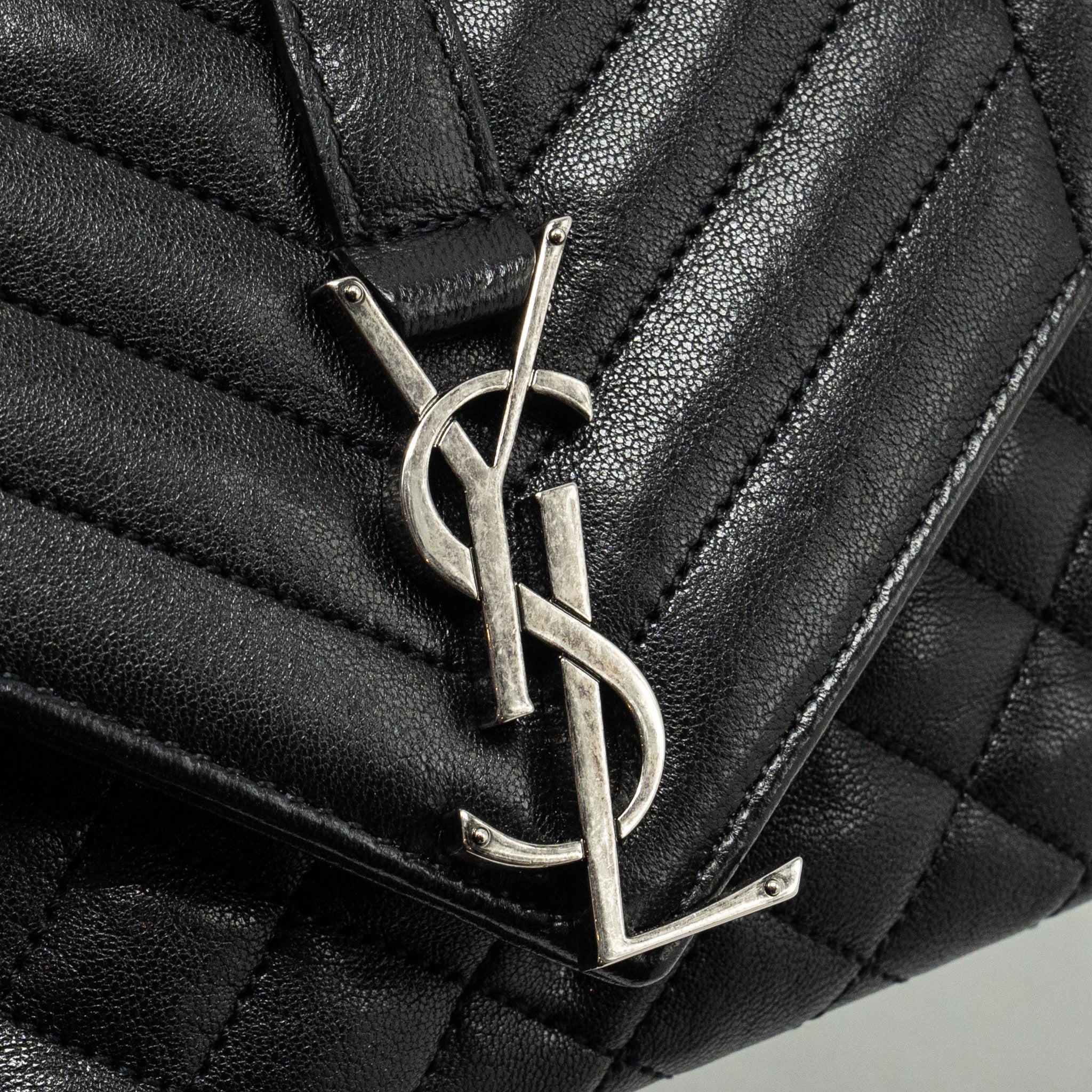 SAINT LAURENT COLLEGE FLAP BAG LAMBSKIN BLACK RUTHENIUM SHW
