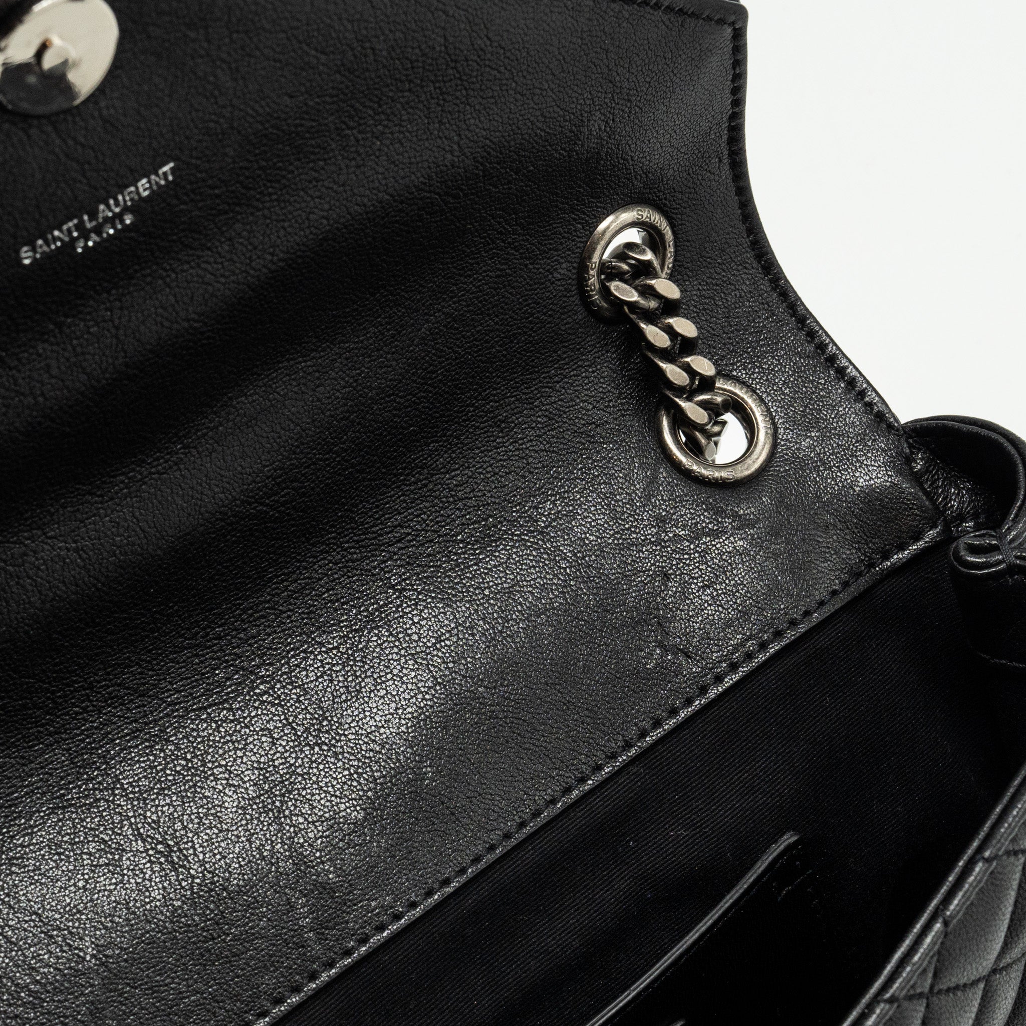 SAINT LAURENT COLLEGE FLAP BAG LAMBSKIN BLACK RUTHENIUM SHW