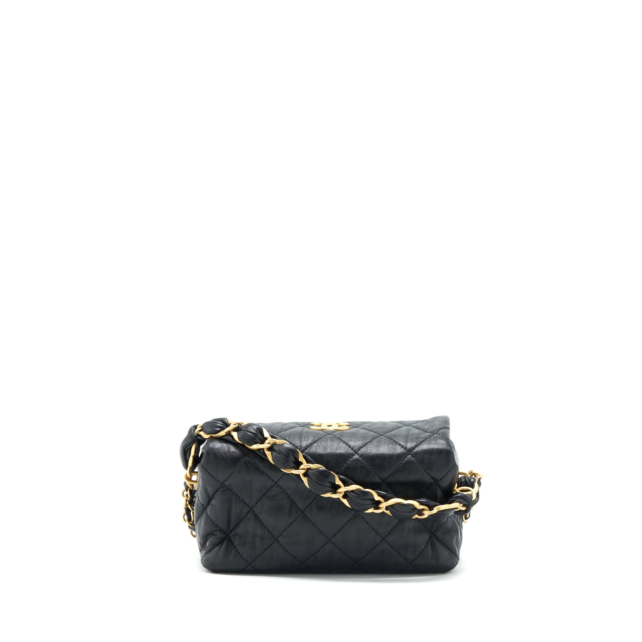 CHANEL SMALL CC WRAPPED STRAP BAG LAMBSKIN BLACK IN CRUMPLED GHW