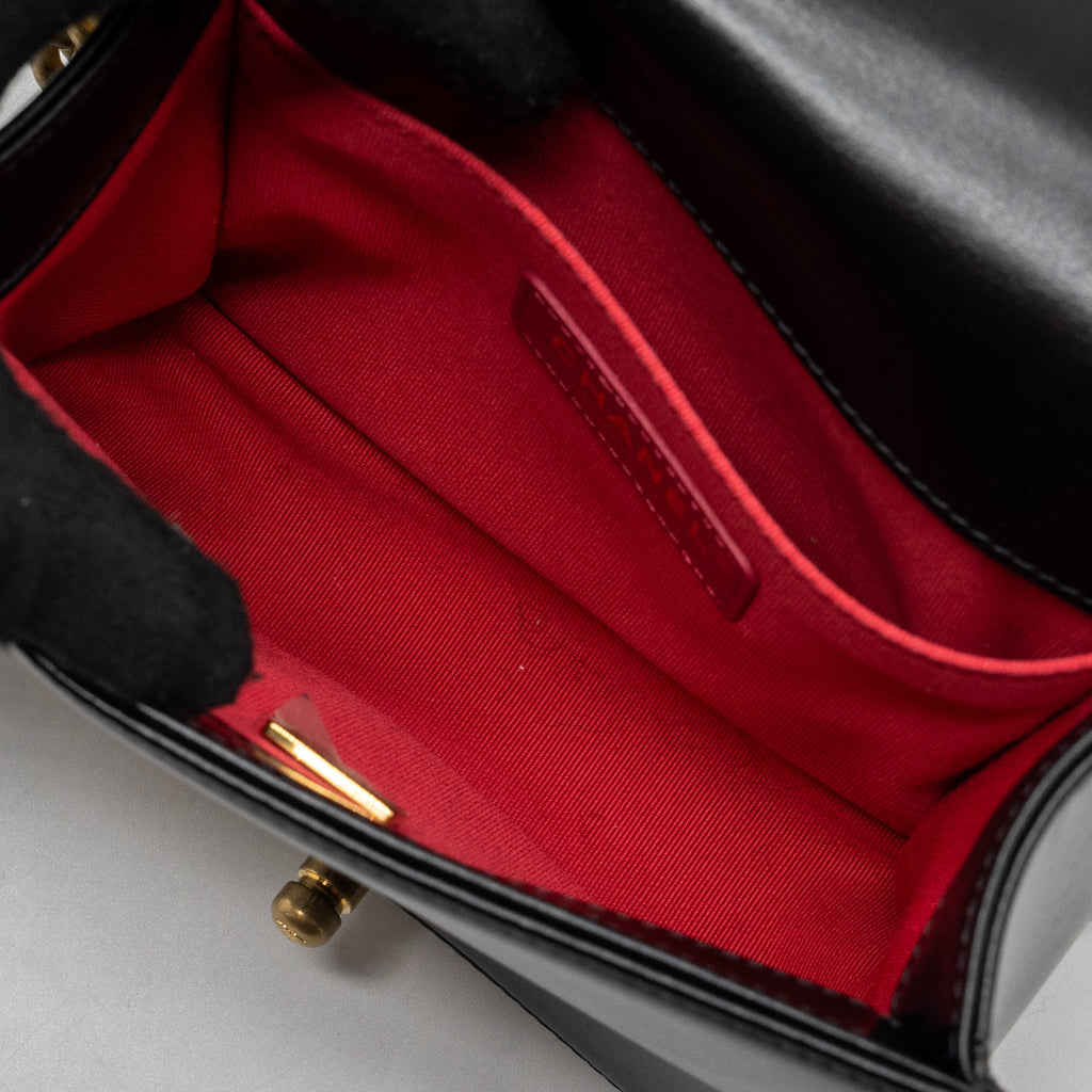 CHANEL MINI SQUARE BOY BAG LIMITED EDITION CALFSKIN BLACK GHW (MICROCHIP)