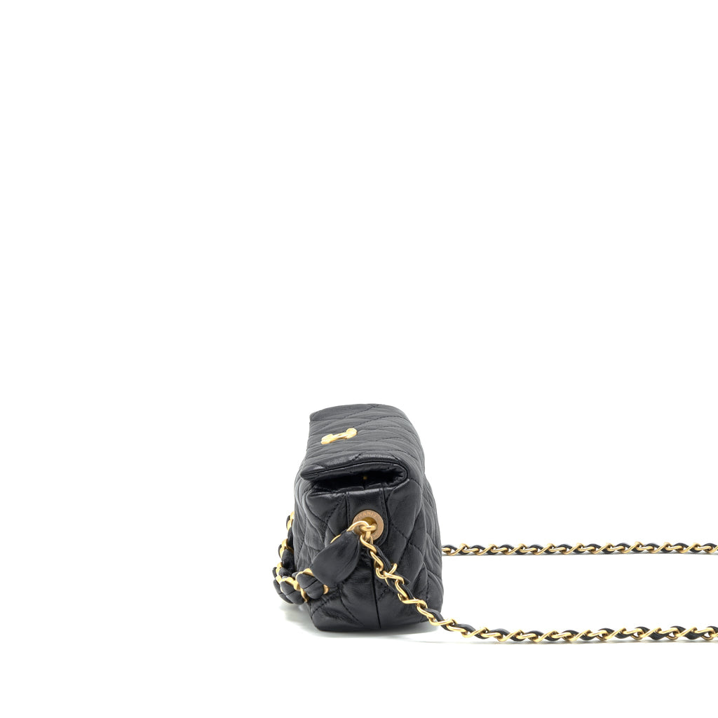 CHANEL SMALL CC WRAPPED STRAP BAG LAMBSKIN BLACK IN CRUMPLED GHW