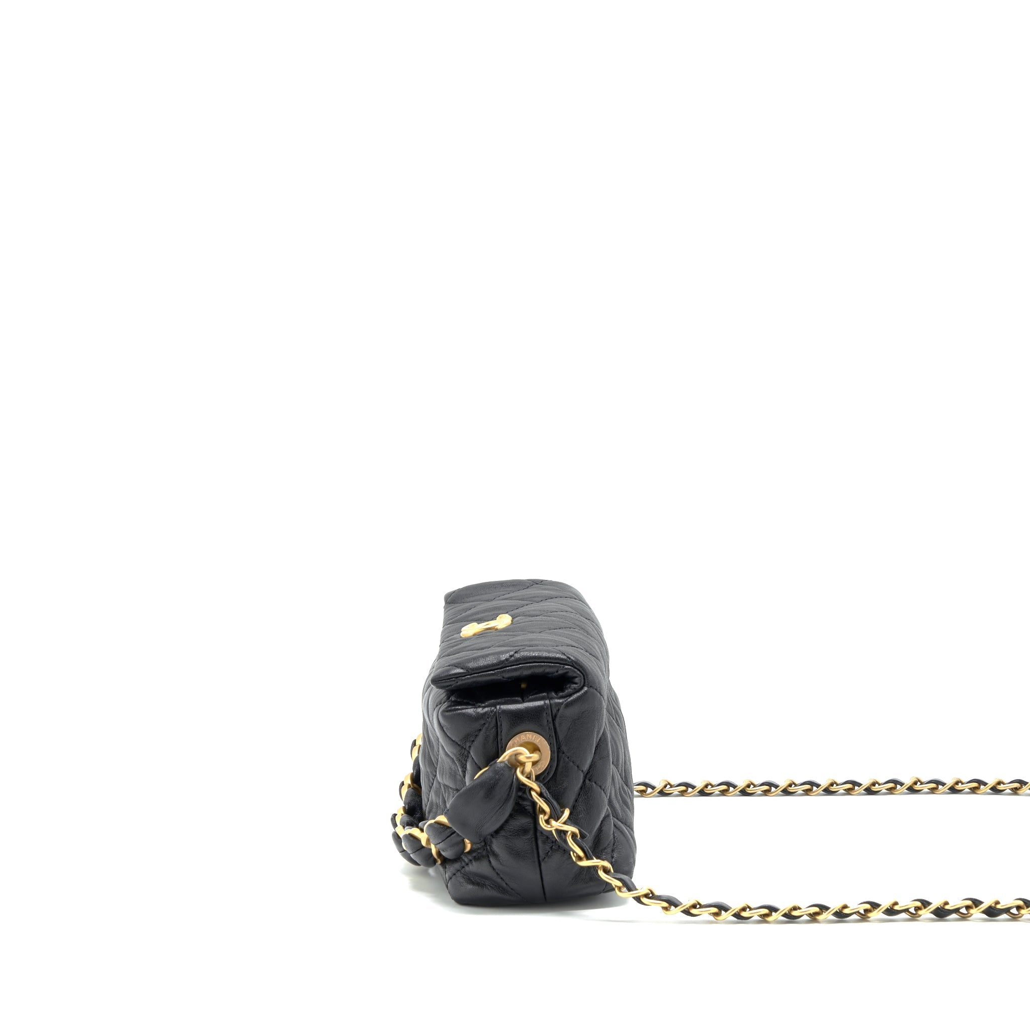 CHANEL SMALL CC WRAPPED STRAP BAG LAMBSKIN BLACK IN CRUMPLED GHW