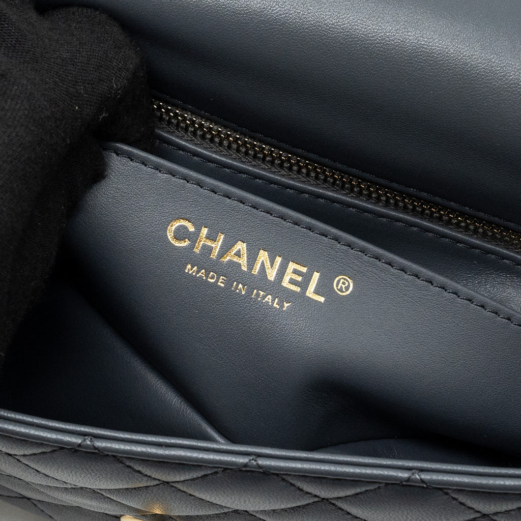 CHANEL PEARL CRUSH MINI RECTANGULAR FLAP BAG LAMBSKIN DARK GREY GHW (MICROCHIP)