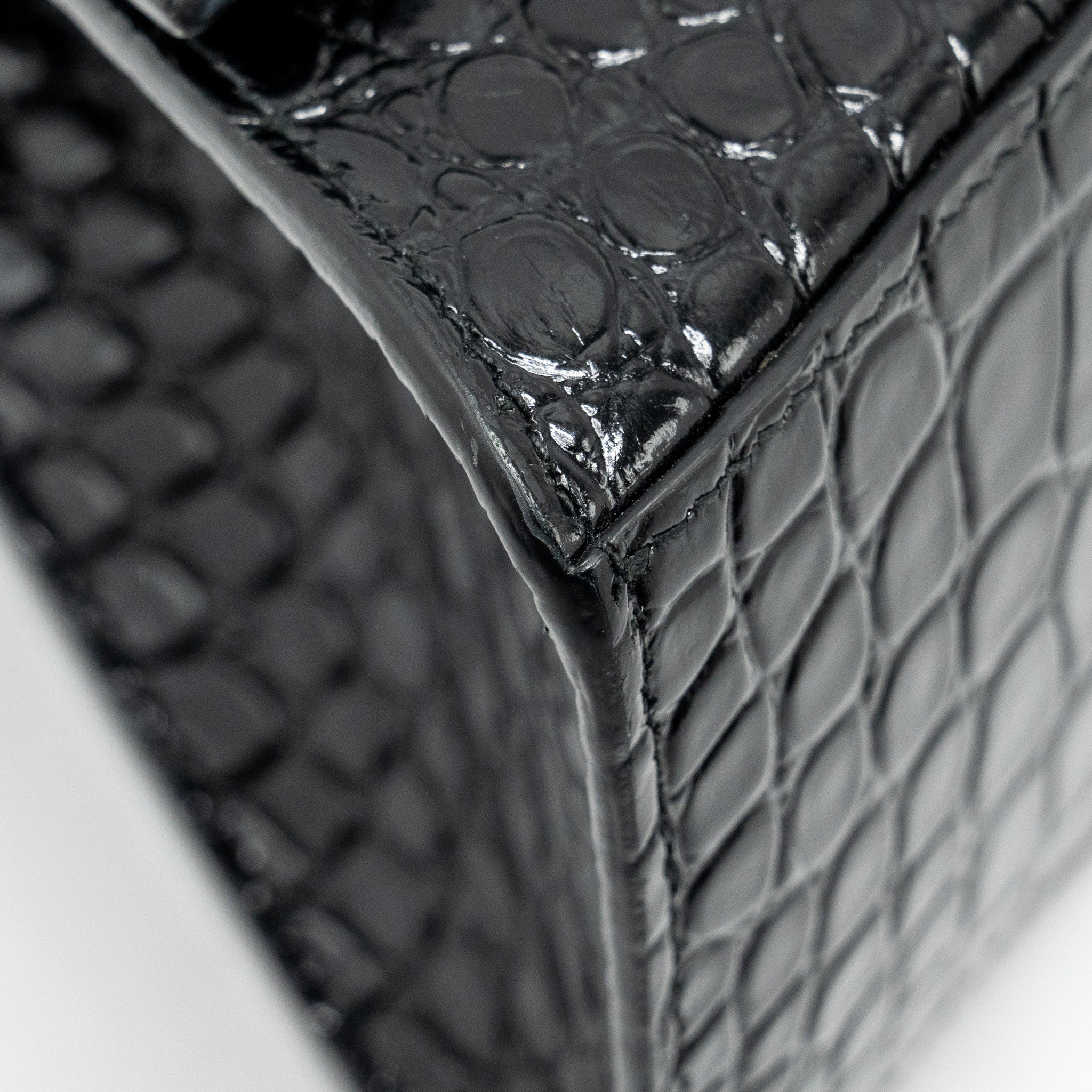 BALENCIAGA HOURGLASS S CROC-EMBOSSED CALFSKIN SO BLACK