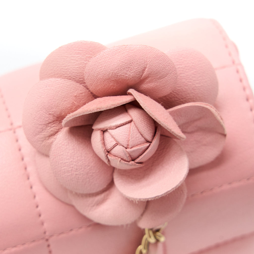 CHANEL CAMELLIA MINI FLAP BAG LAMBSKIN PINK GHW