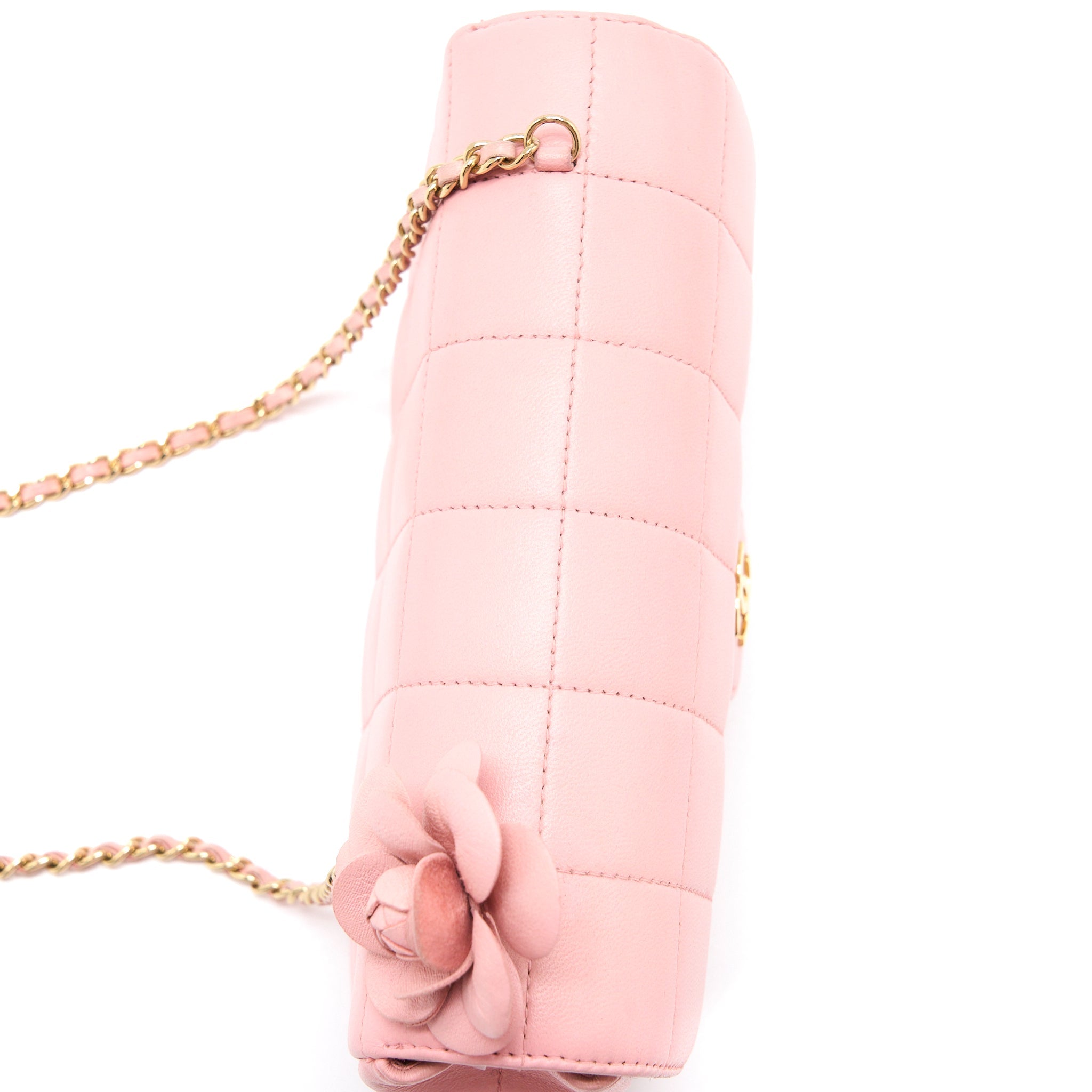 CHANEL CAMELLIA MINI FLAP BAG LAMBSKIN PINK GHW