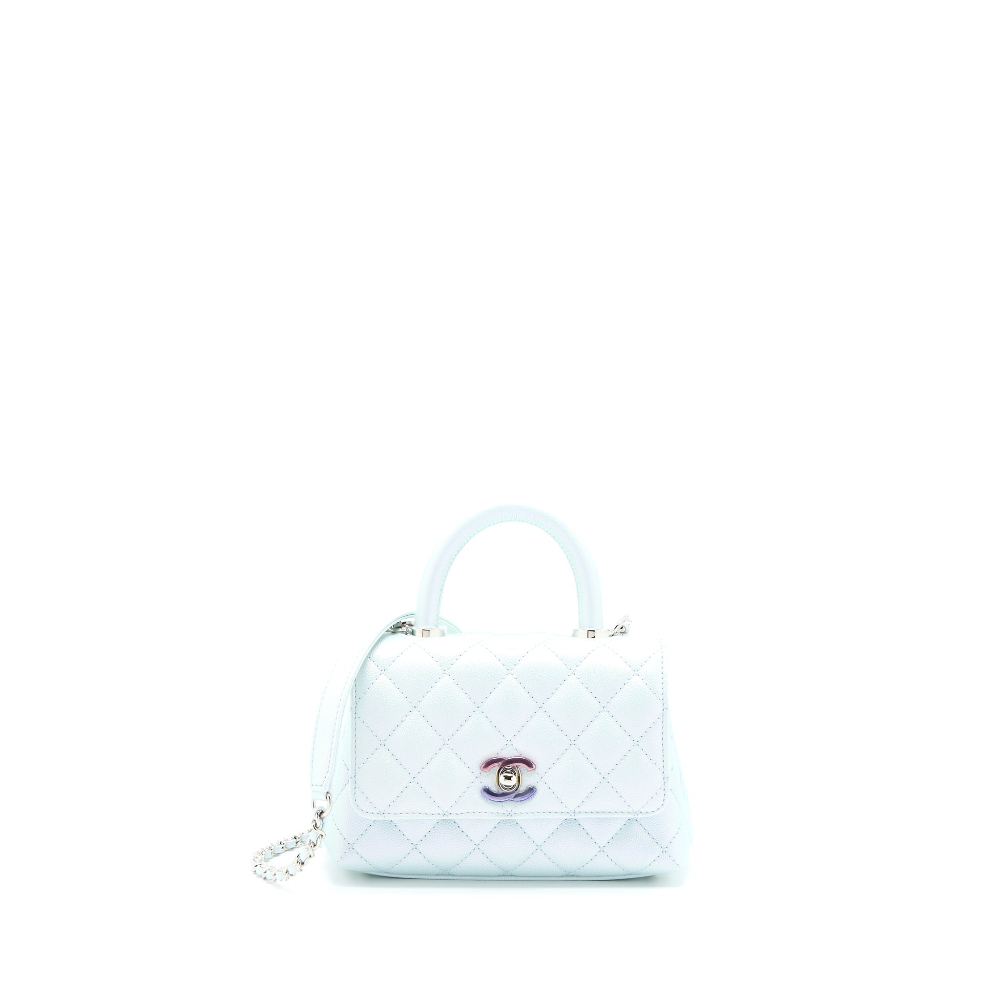 CHANEL MINI COCO HANDLE OMBRE IRIDESCENT CAVIAR LIGHT BLUE MULTICOLOUR HARDWARE (MICROCHIP)