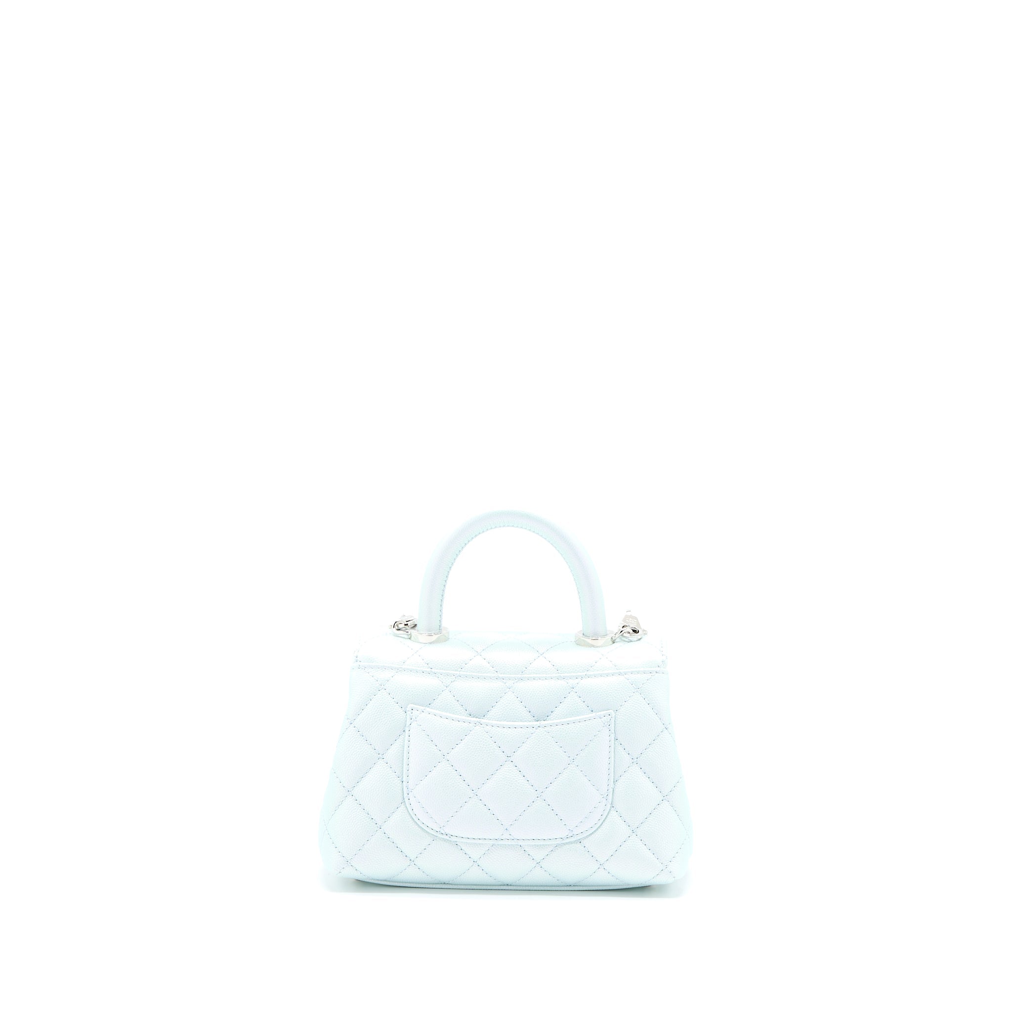 CHANEL MINI COCO HANDLE OMBRE IRIDESCENT CAVIAR LIGHT BLUE MULTICOLOUR HARDWARE (MICROCHIP)