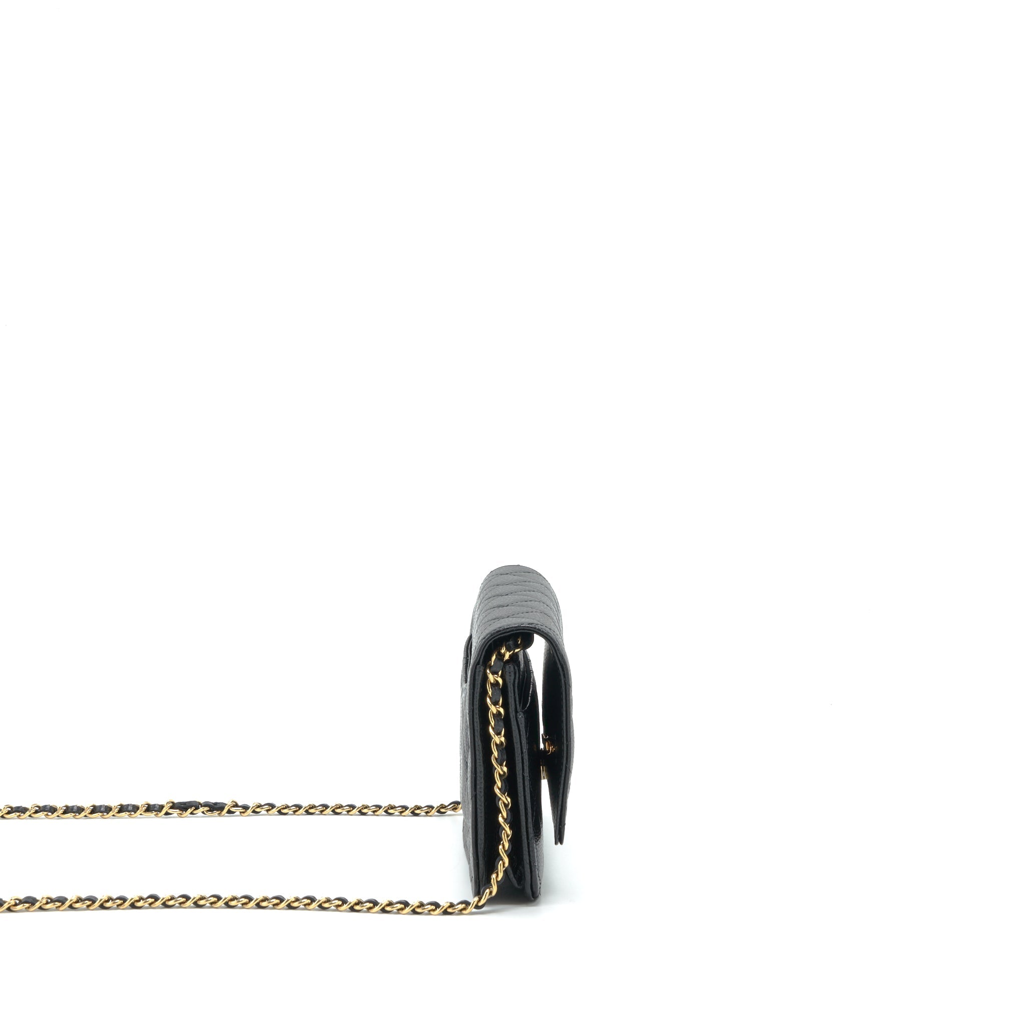 CHANEL 22P CLASSIC WALLET ON CHAIN CAVIAR BLACK LGHW (MICROCHIP)