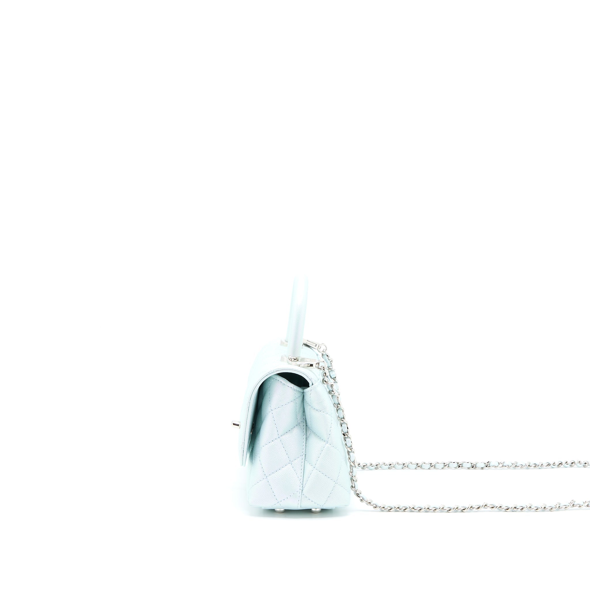 CHANEL MINI COCO HANDLE OMBRE IRIDESCENT CAVIAR LIGHT BLUE MULTICOLOUR HARDWARE (MICROCHIP)