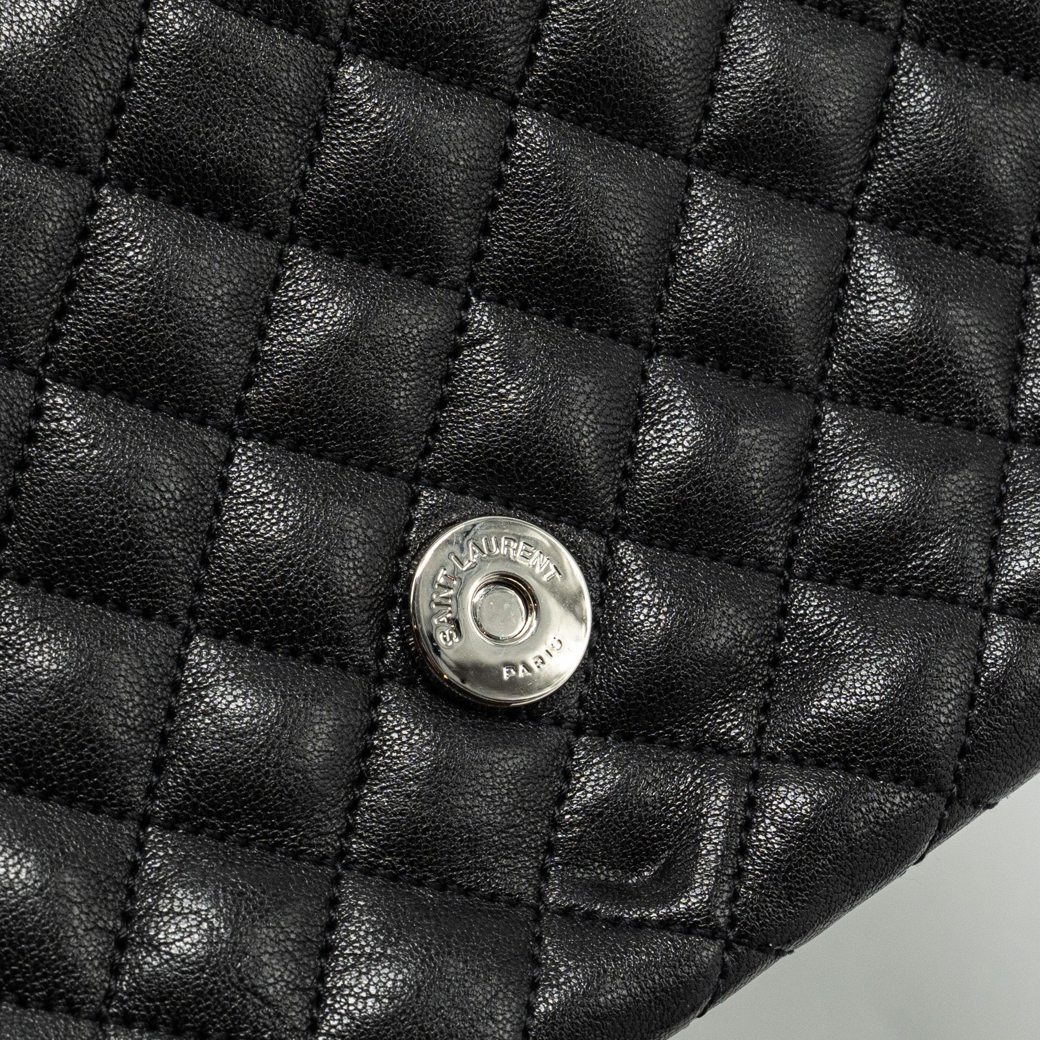SAINT LAURENT COLLEGE FLAP BAG LAMBSKIN BLACK RUTHENIUM SHW
