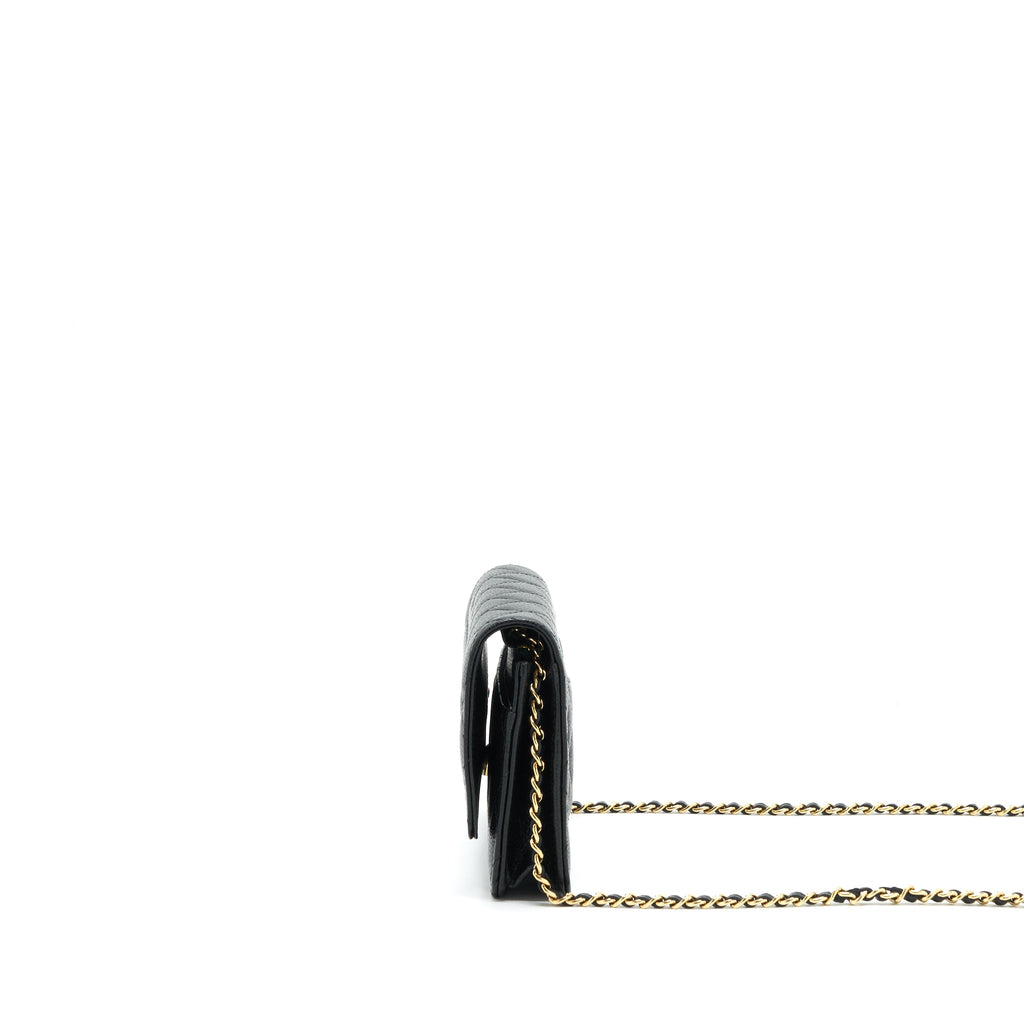 CHANEL 22P CLASSIC WALLET ON CHAIN CAVIAR BLACK LGHW (MICROCHIP)