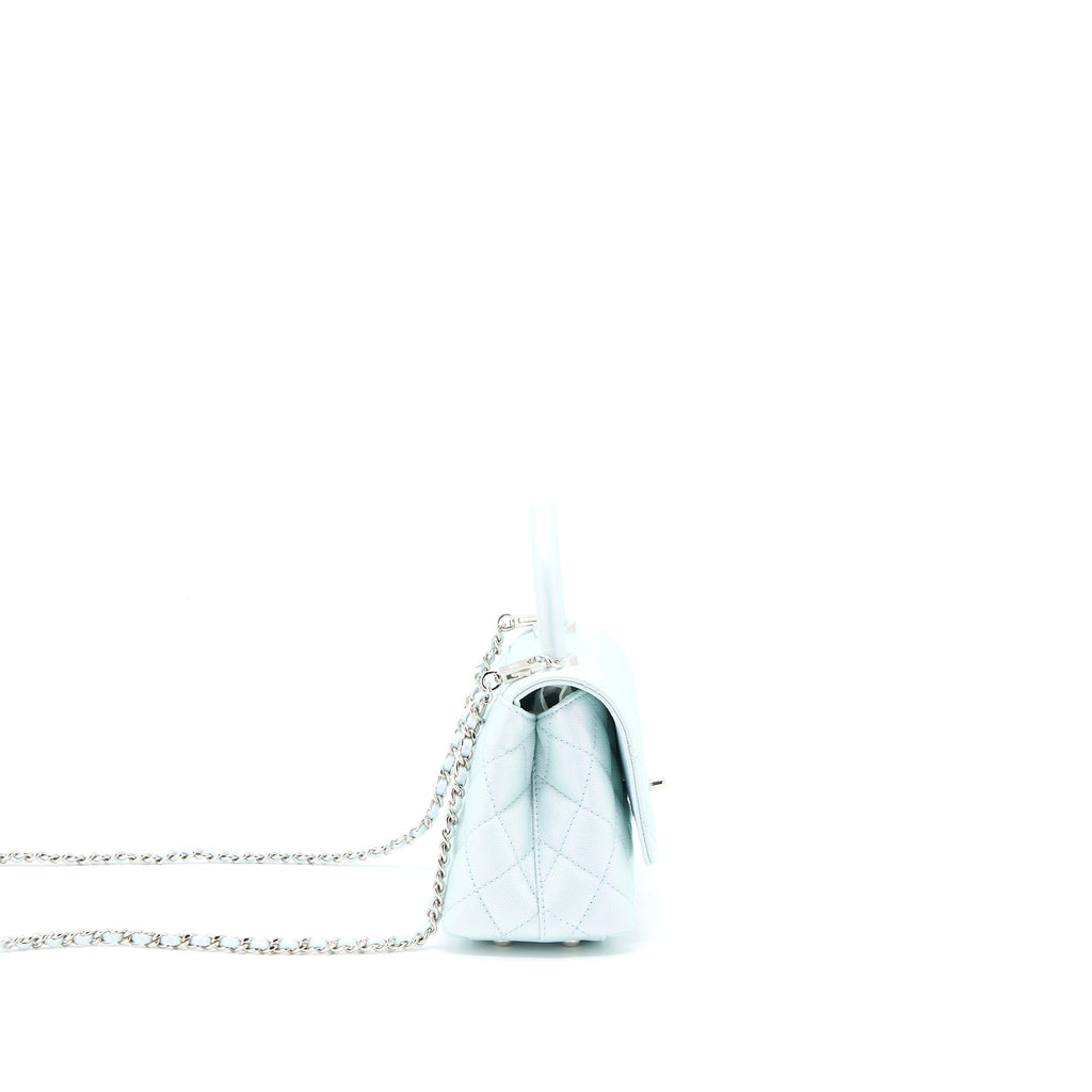 CHANEL MINI COCO HANDLE OMBRE IRIDESCENT CAVIAR LIGHT BLUE MULTICOLOUR HARDWARE (MICROCHIP)