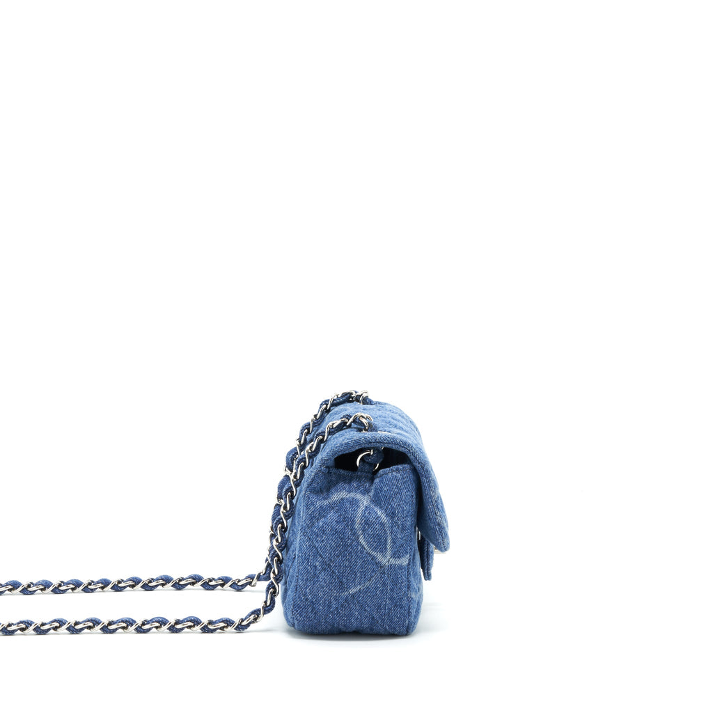 CHANEL 20B MINI SQUARE FLAP BAG CC PRINT DENIM BLUE SHW