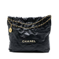 CHANEL MEDIUM 22 BAG WHITE LETTER SHINY CALFSKIN BLACK GHW (MICROCHIP)