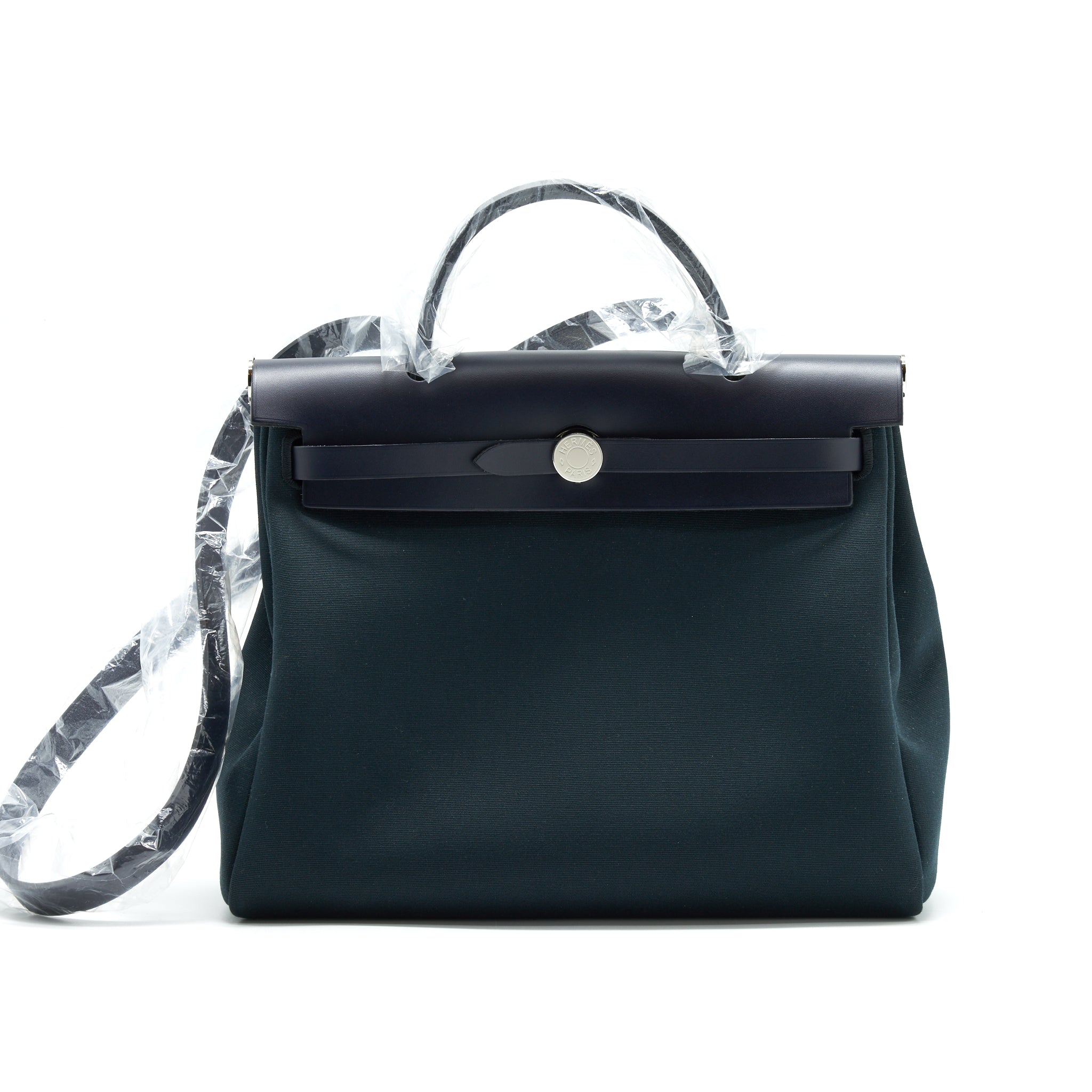 HERMES HERBAG 31 ZIP BAG VERT CYPRES/VERT OLIVE / BLUE INDIGO SHW