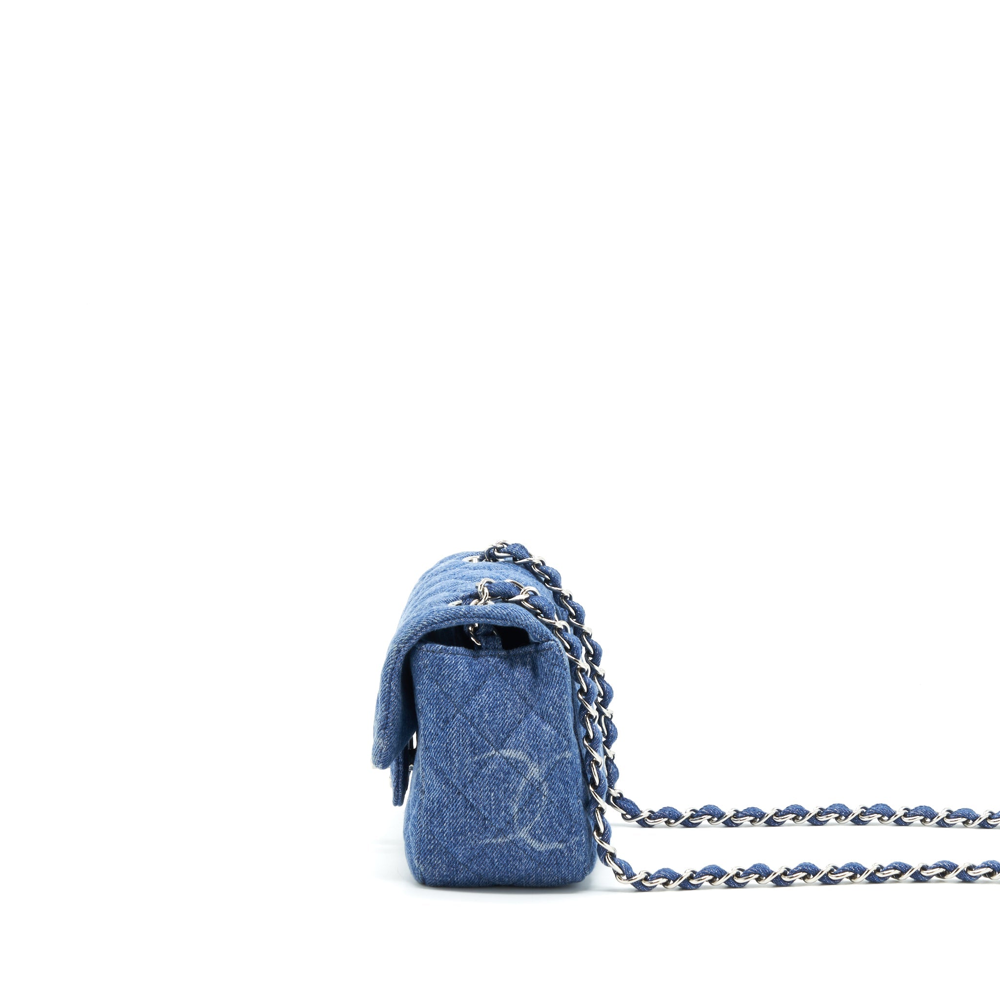CHANEL 20B MINI SQUARE FLAP BAG CC PRINT DENIM BLUE SHW