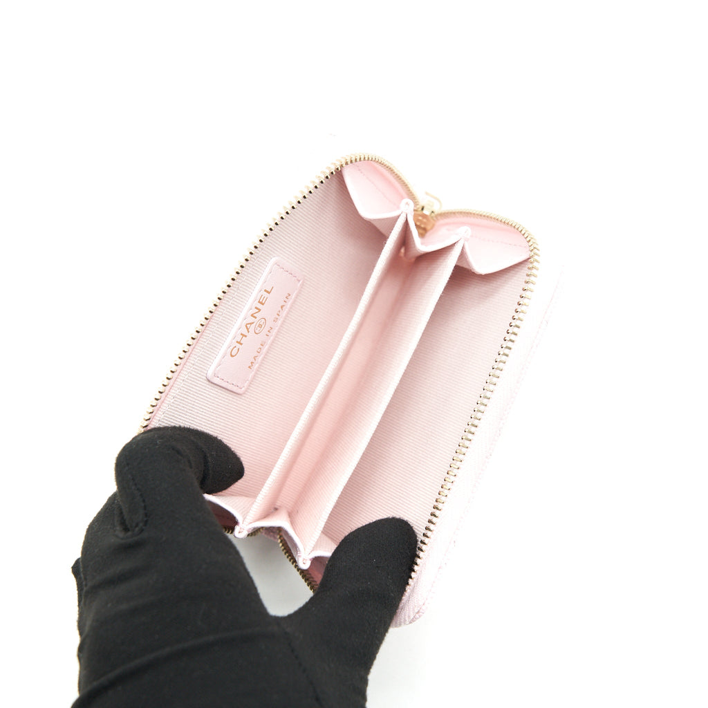CHANEL 22P ZIP CARD HOLDER CAVIAR PINK LGHW