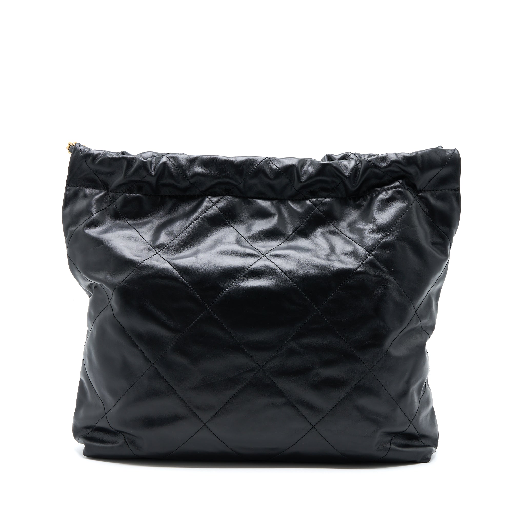 CHANEL MEDIUM 22 BAG WHITE LETTER SHINY CALFSKIN BLACK GHW (MICROCHIP)
