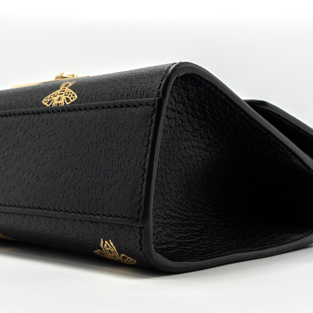 GUCCI PADLOCK CHAIN BAG BEE PRINT CALFSKIN BLACK GHW