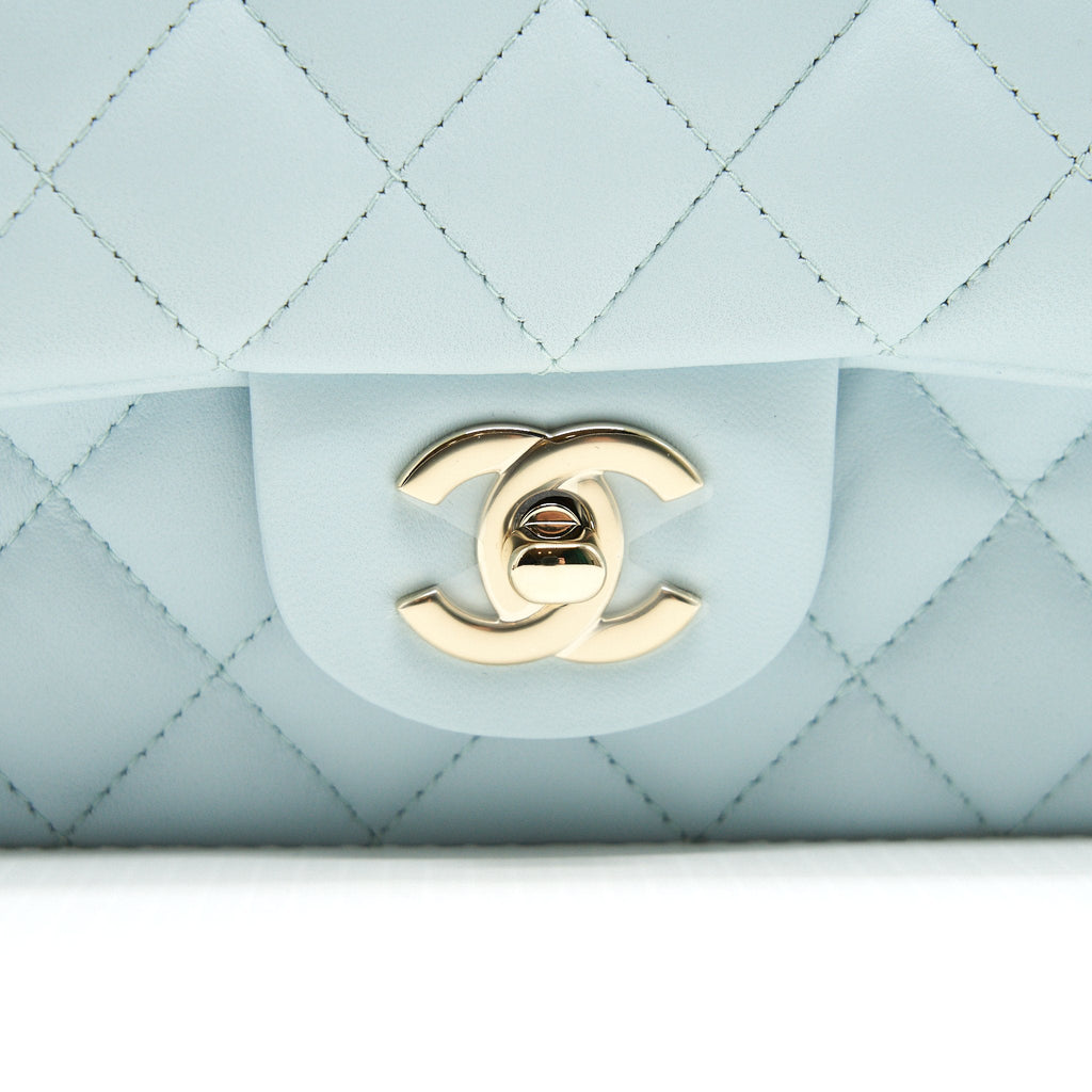 CHANEL 21K MINI TOP HANDLE RECTANGULAR FLAP BAG PASTEL BLUE LGHW