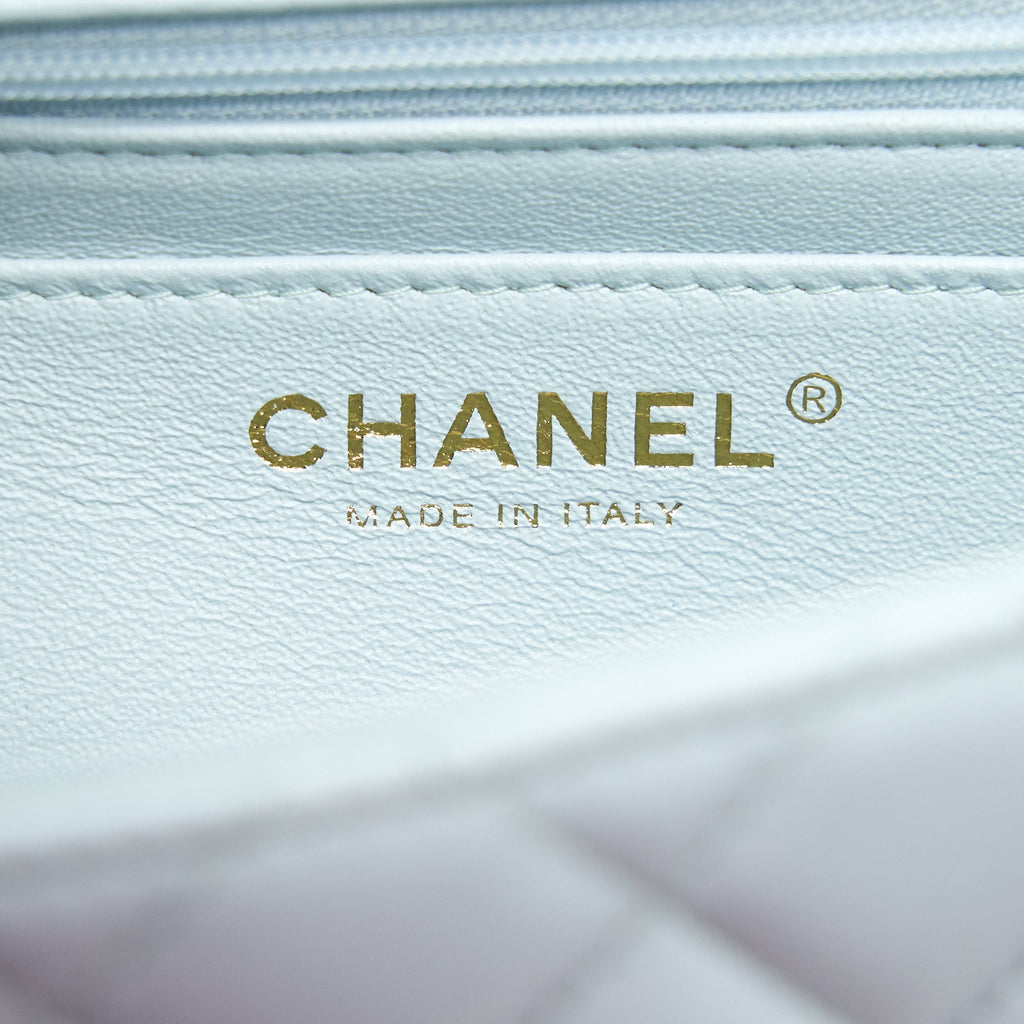 CHANEL 21K MINI TOP HANDLE RECTANGULAR FLAP BAG PASTEL BLUE LGHW