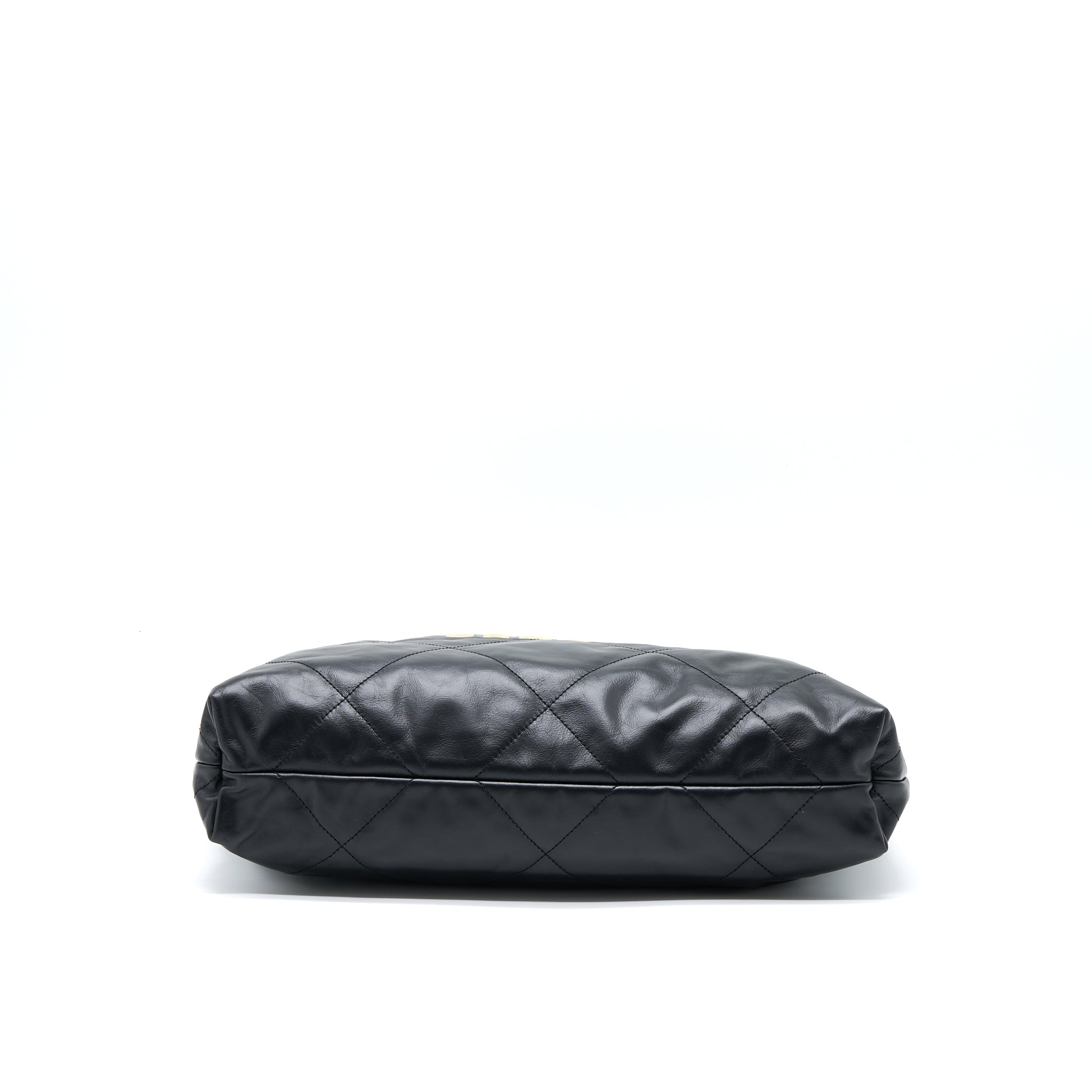 CHANEL MEDIUM 22 BAG WHITE LETTER SHINY CALFSKIN BLACK GHW (MICROCHIP)