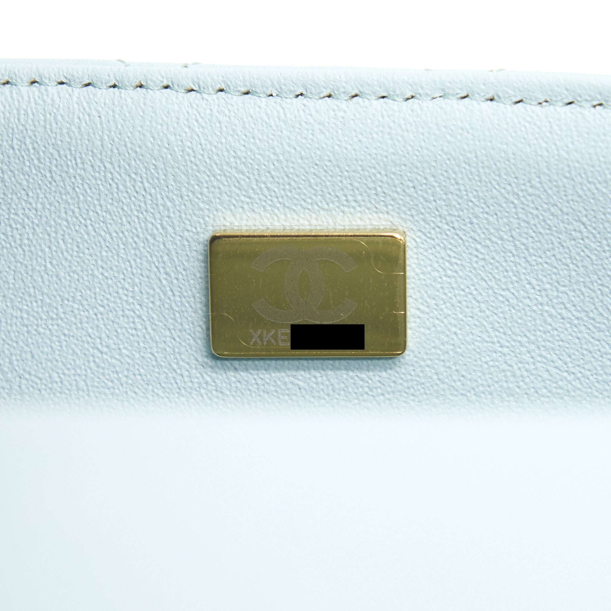 CHANEL 21K MINI TOP HANDLE RECTANGULAR FLAP BAG PASTEL BLUE LGHW