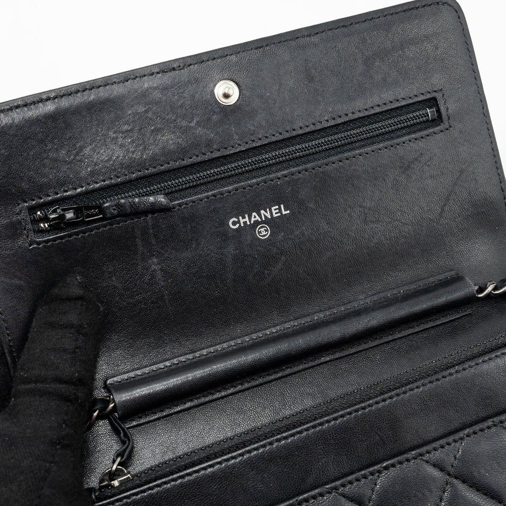 CHANEL BOY WALLET ON CHAIN LAMBSKIN BLACK RUTHENIUM HARDWARE