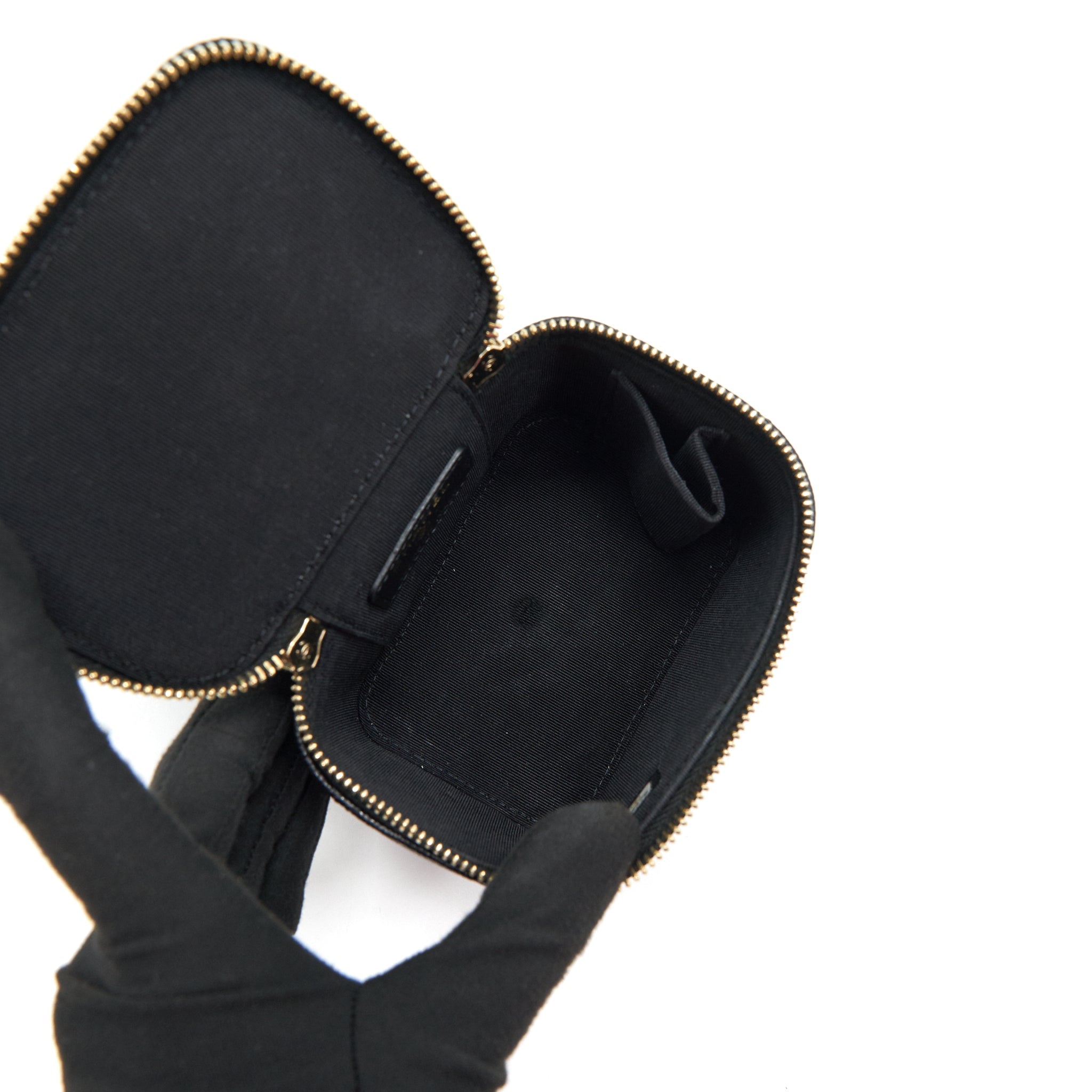 CHANEL SMALL VANITY CLUTCH WITH CHAIN WITH CC PEARL CAVIAR BLACK LGHW