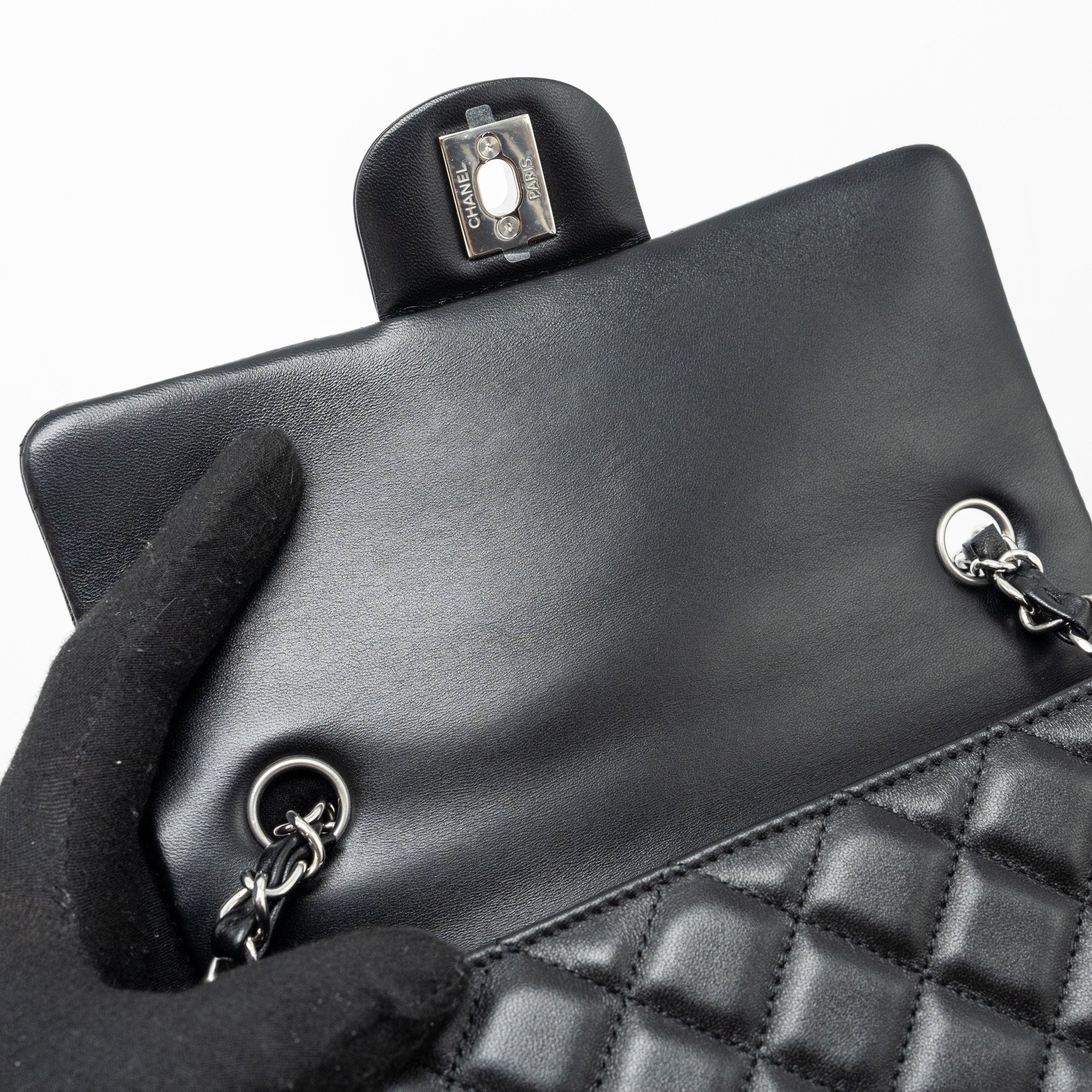 CHANEL MINI RECTANGULAR FLAP BAG LAMBSKIN BLACK SHW (MICROCHIP)