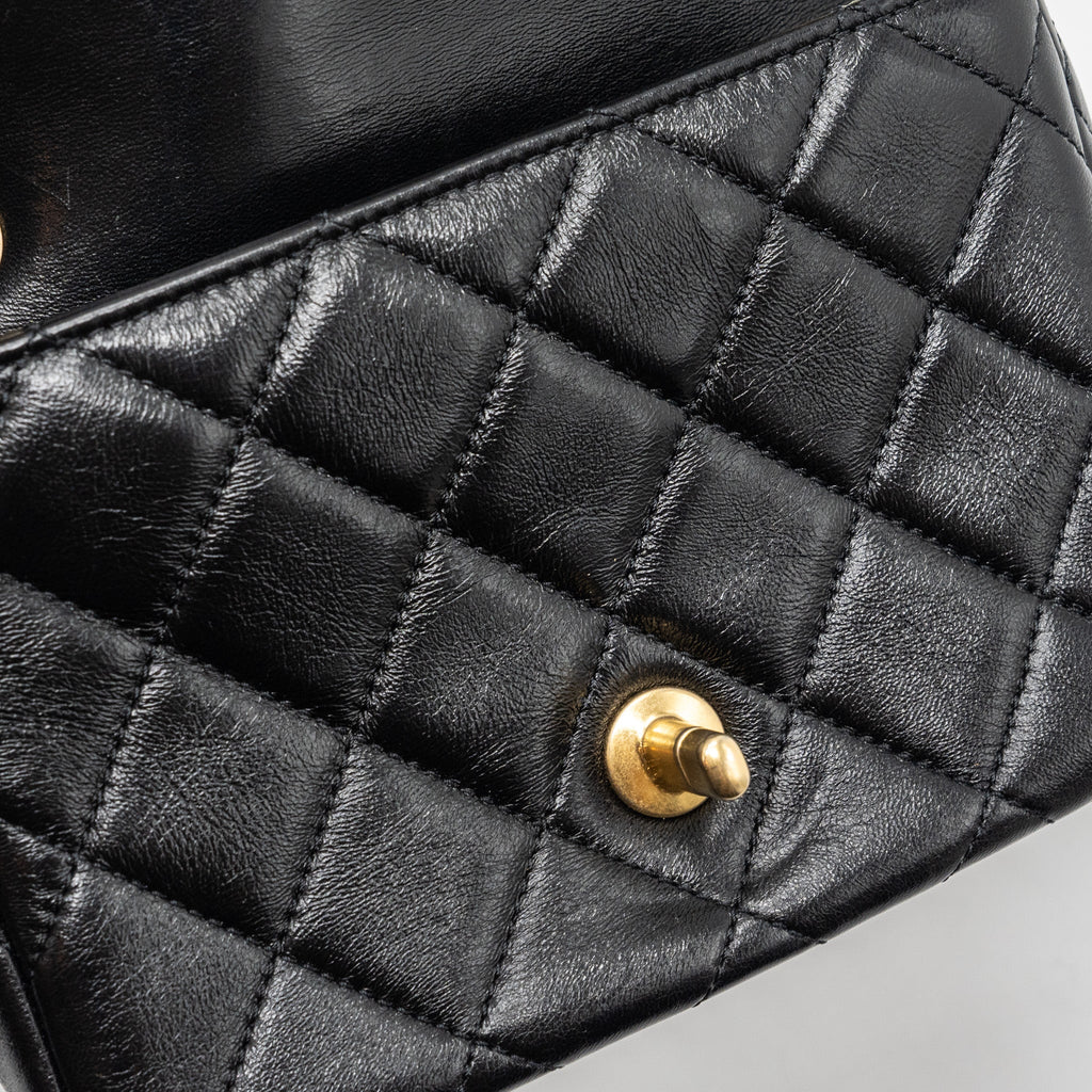 CHANEL SEASONAL MINI SQUARE FLAP BAG WITH DETAILED CHAIN STRAP CALFSKIN BLACK GHW (MICROCHIP)