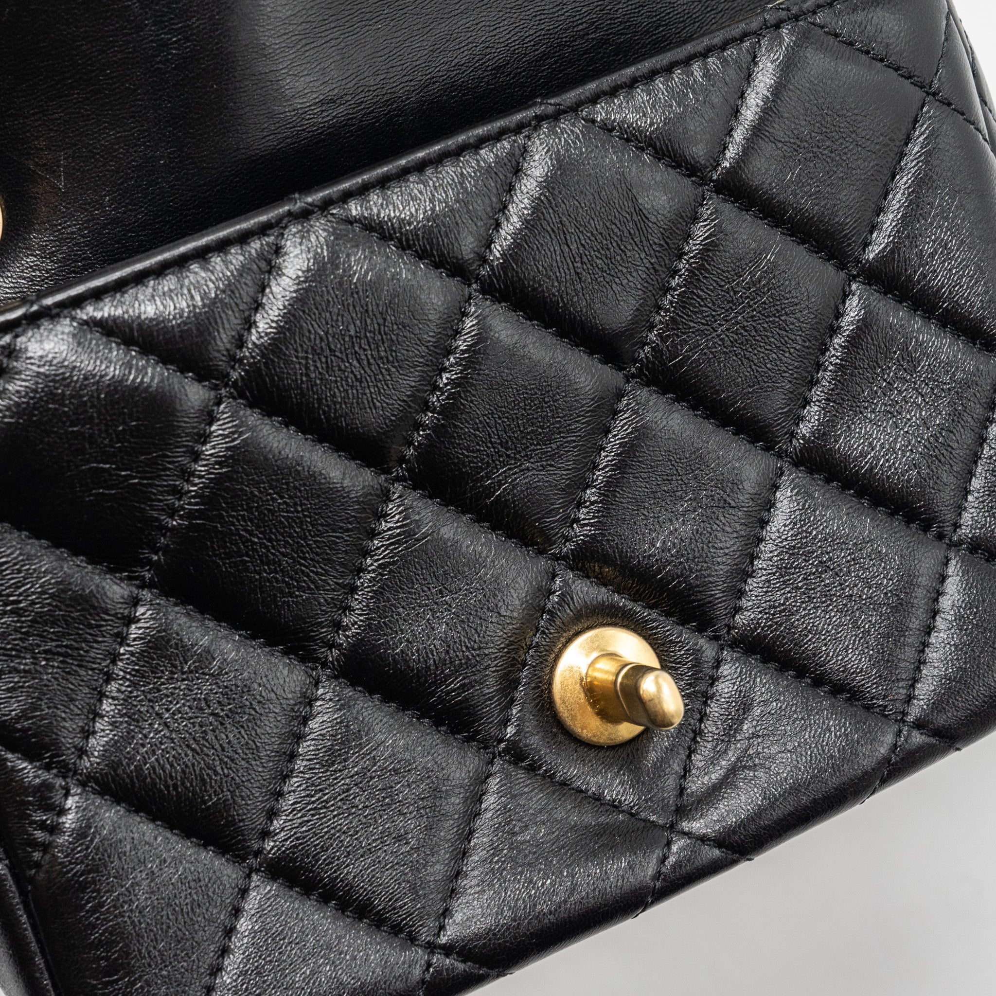 CHANEL SEASONAL MINI SQUARE FLAP BAG WITH DETAILED CHAIN STRAP CALFSKIN BLACK GHW (MICROCHIP)