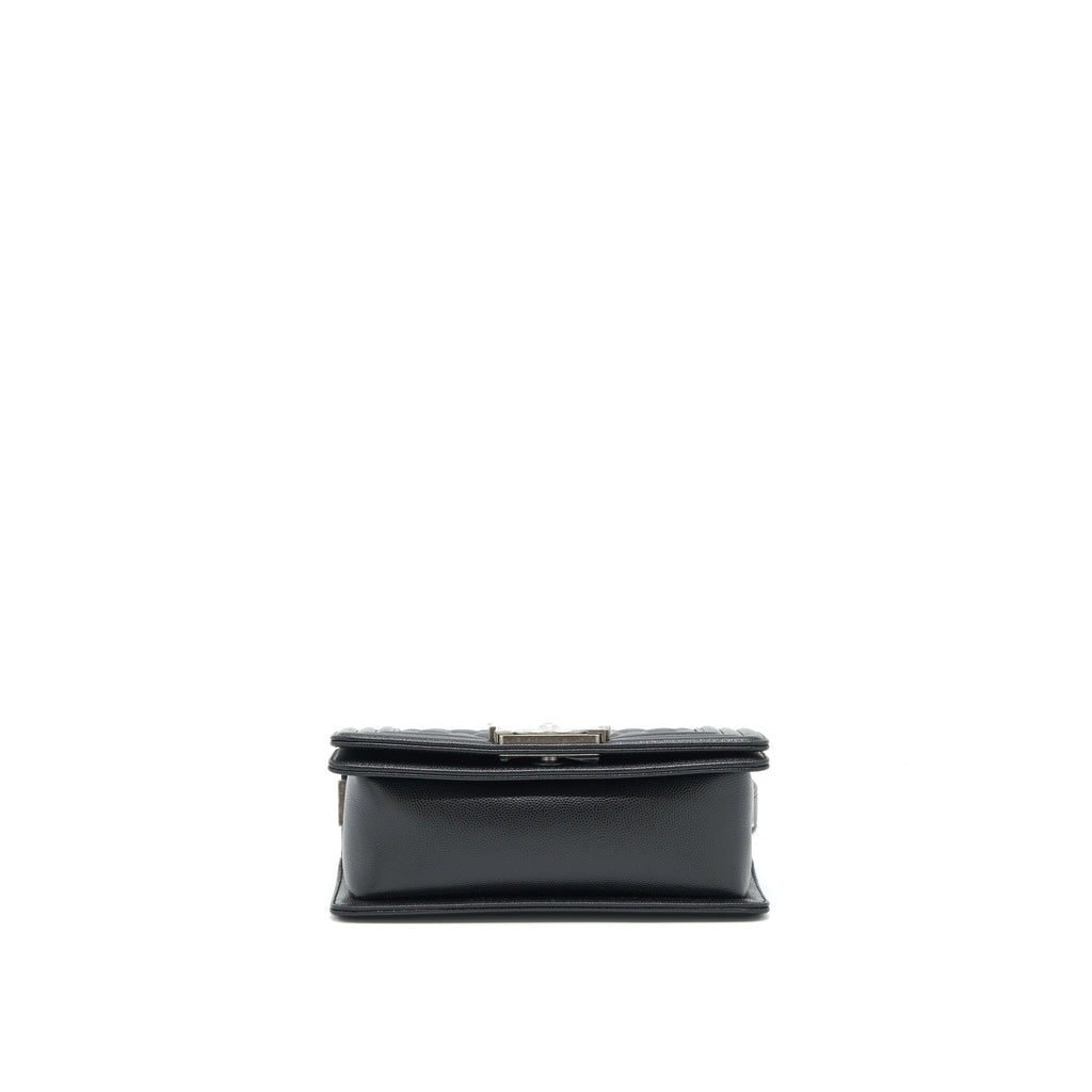 CHANEL SMALL BOY BAG CAVIAR BLACK RUTHENIUM SLIVER HARDWARE (MICROCHIP）