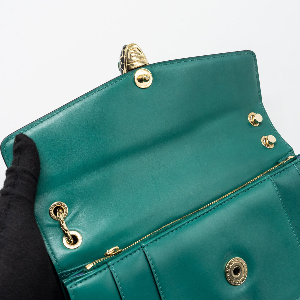 BVLGARI SERPENTI FOREVER FLAP BAG CALFSKIN GREEN GHW