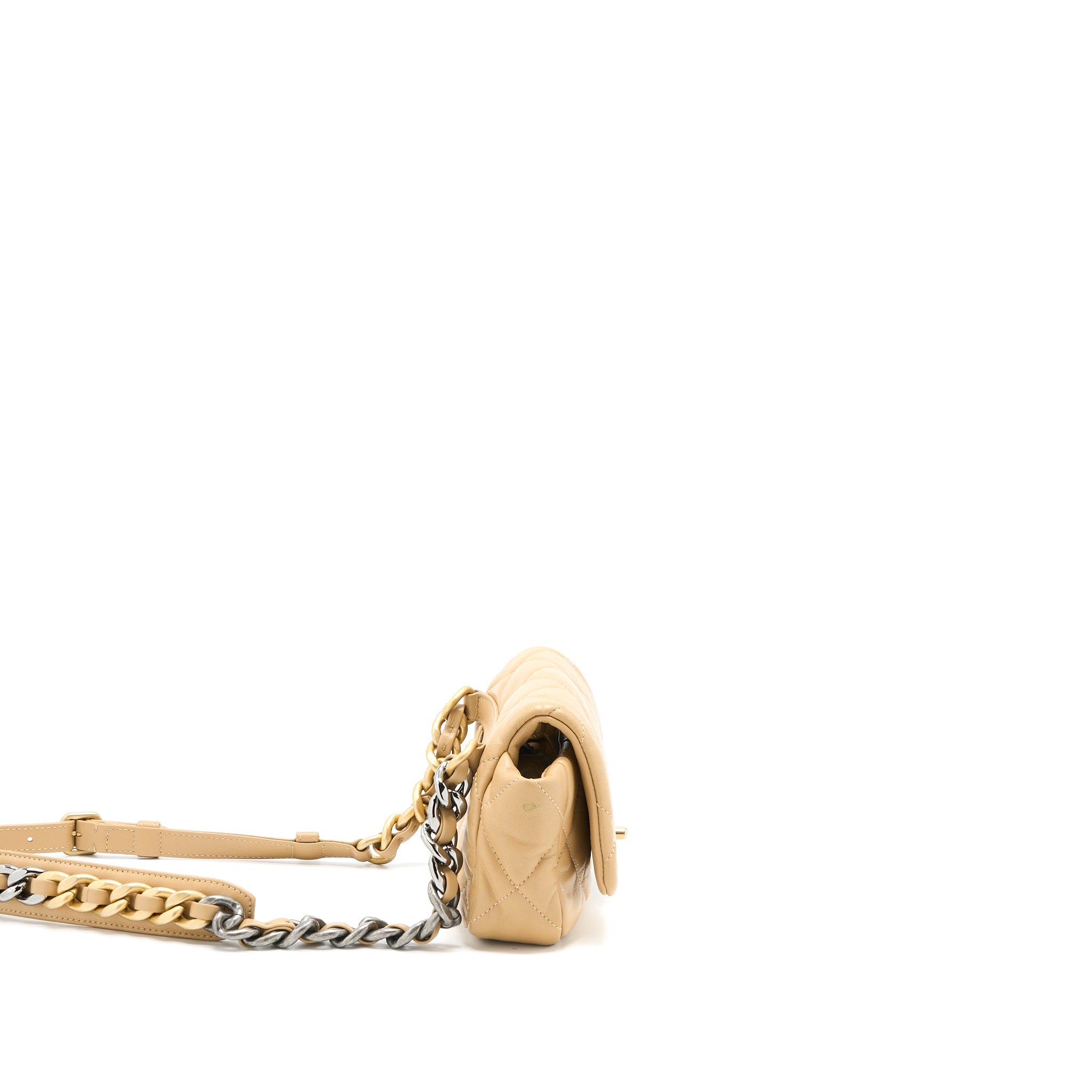 CHANEL 19 BELT BAG LAMBSKIN DARK BEIGE MULTICOLOUR HARDWARE