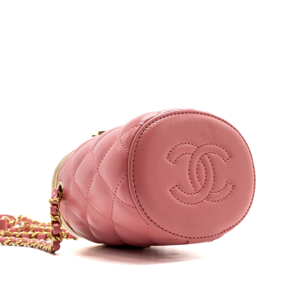 CHANEL ROUND VANITY CASE WITH CHAIN LAMBSKIN PINK GHW(MICROCHIP)
