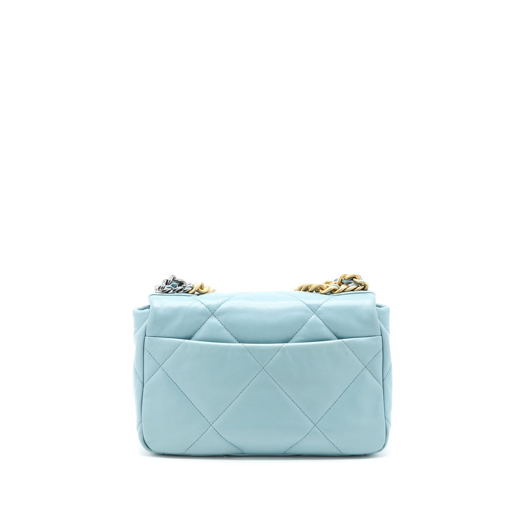 CHANEL SMALL 19 BAG LAMBSKIN LIGHT BLUE MULTICOLOUR HARDWARE
