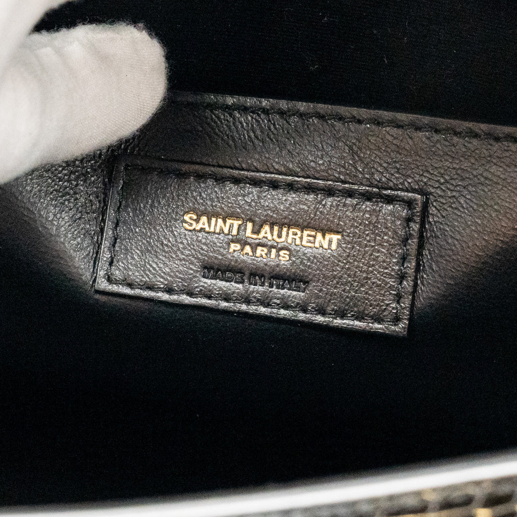 SAINT LAURENT MEDIUM MANHATTAN BAG CROC EMBOSSED CALFSKIN BLACK GHW