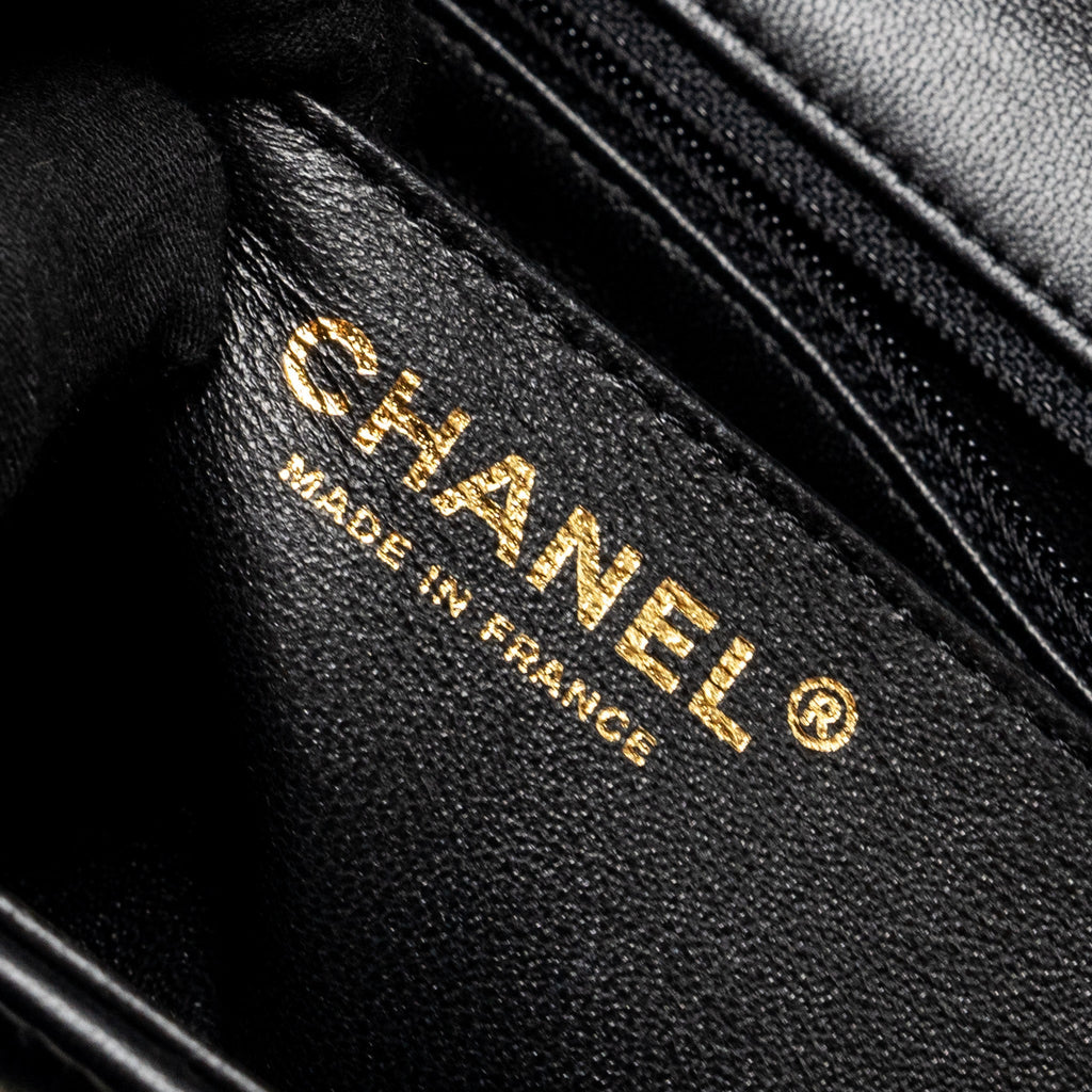 CHANEL MINI RECTANGULAR FLAP BAG CHARMS LIMITED EDITION LAMBSKIN BLACK SILVER/GOLD HARDWARE