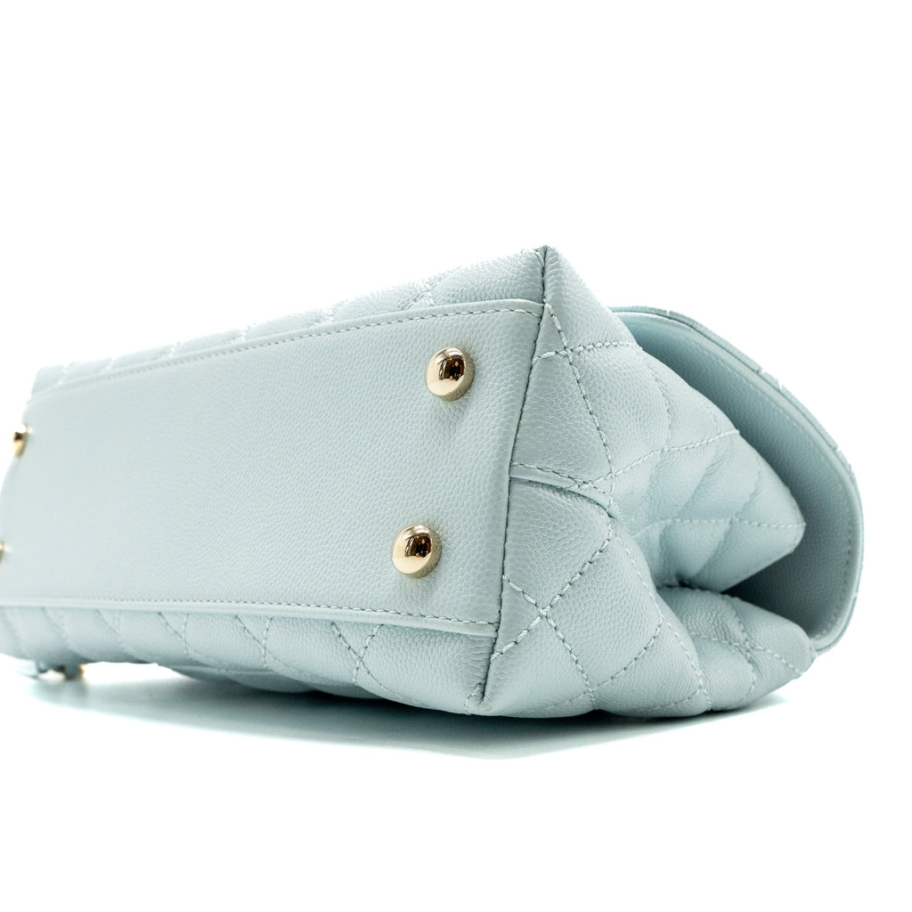 CHANEL SMALL COCO HANDLE CAVIAR LIGHT BLUE LGHW (MICROCHIP)