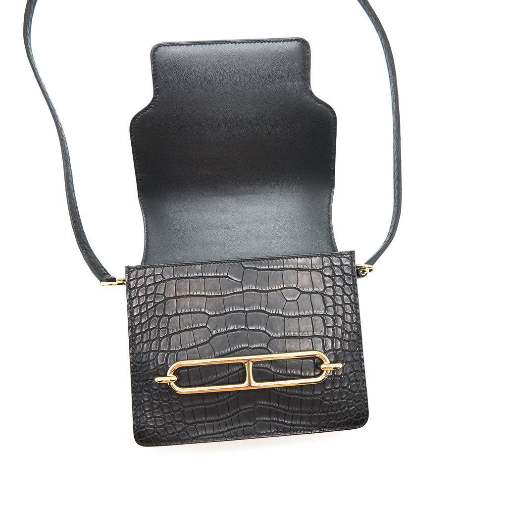 HERMES MINI ROULIS ALLIGATOR MISSISSIPPIESIS MAT 89 BLACK GHW