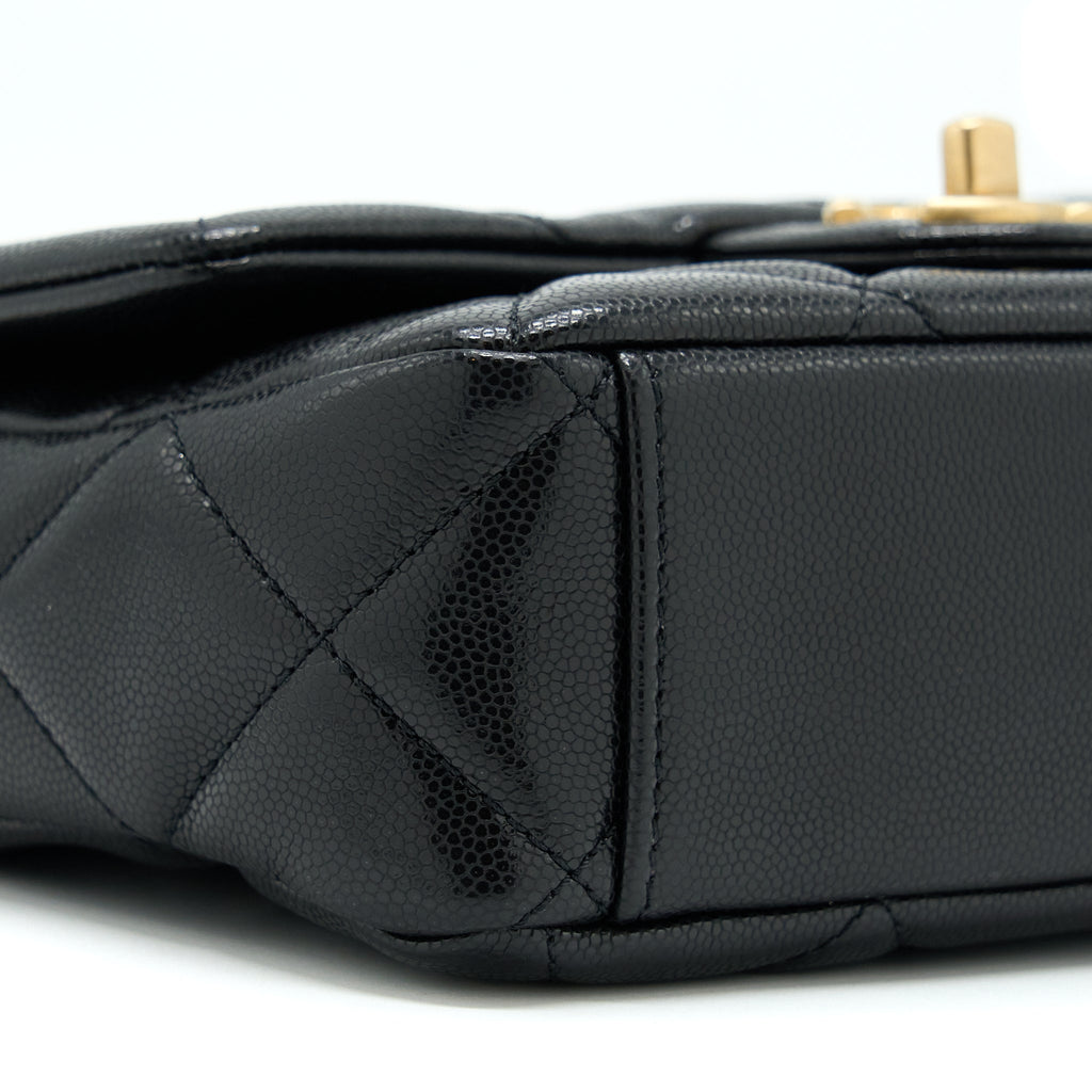 CHANEL 22A SMALL FLAP BAG CAVIAR BLACK BRUSHED GOLD HARDWARE(MICROCHIP)