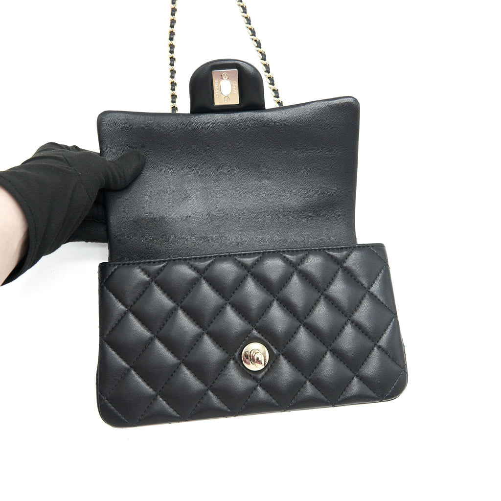CHANEL 21K TOP HANDLE MINI RECTANGULAR FLAP BAG BLACK GHW