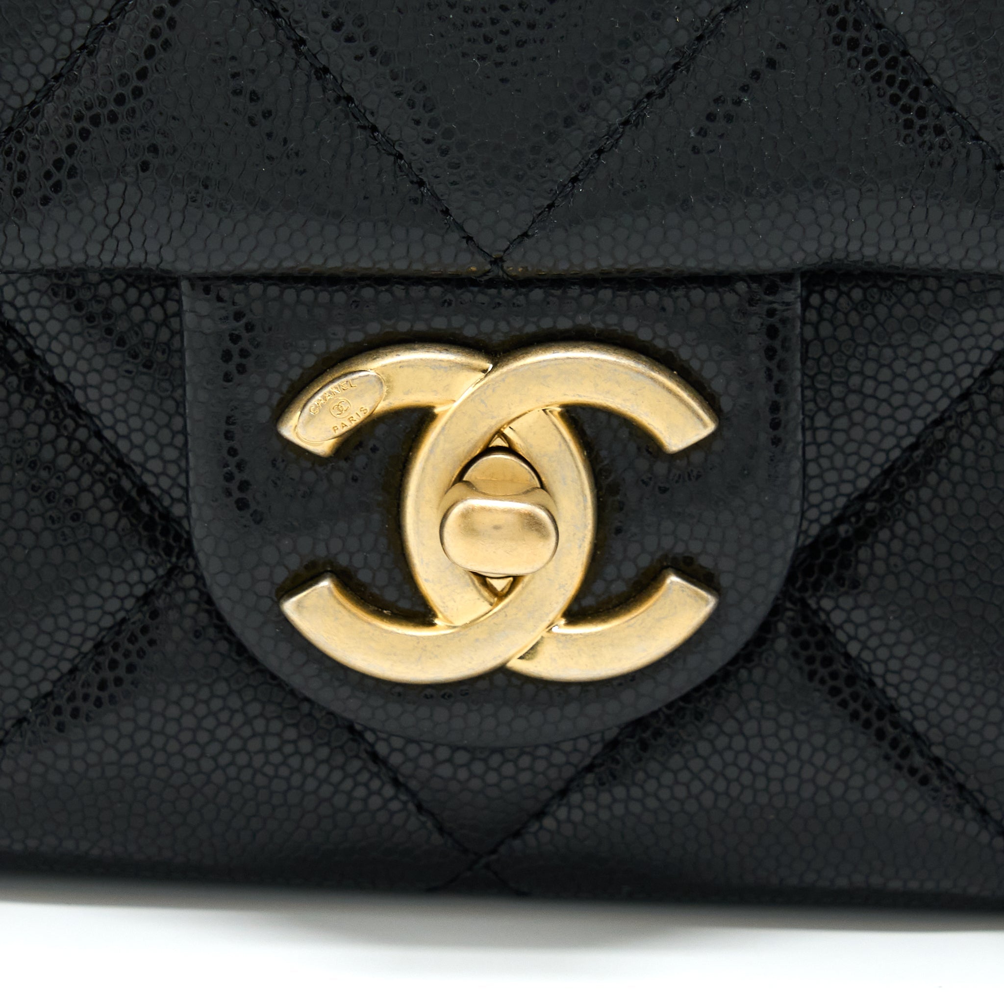CHANEL 22A SMALL FLAP BAG CAVIAR BLACK BRUSHED GOLD HARDWARE(MICROCHIP)