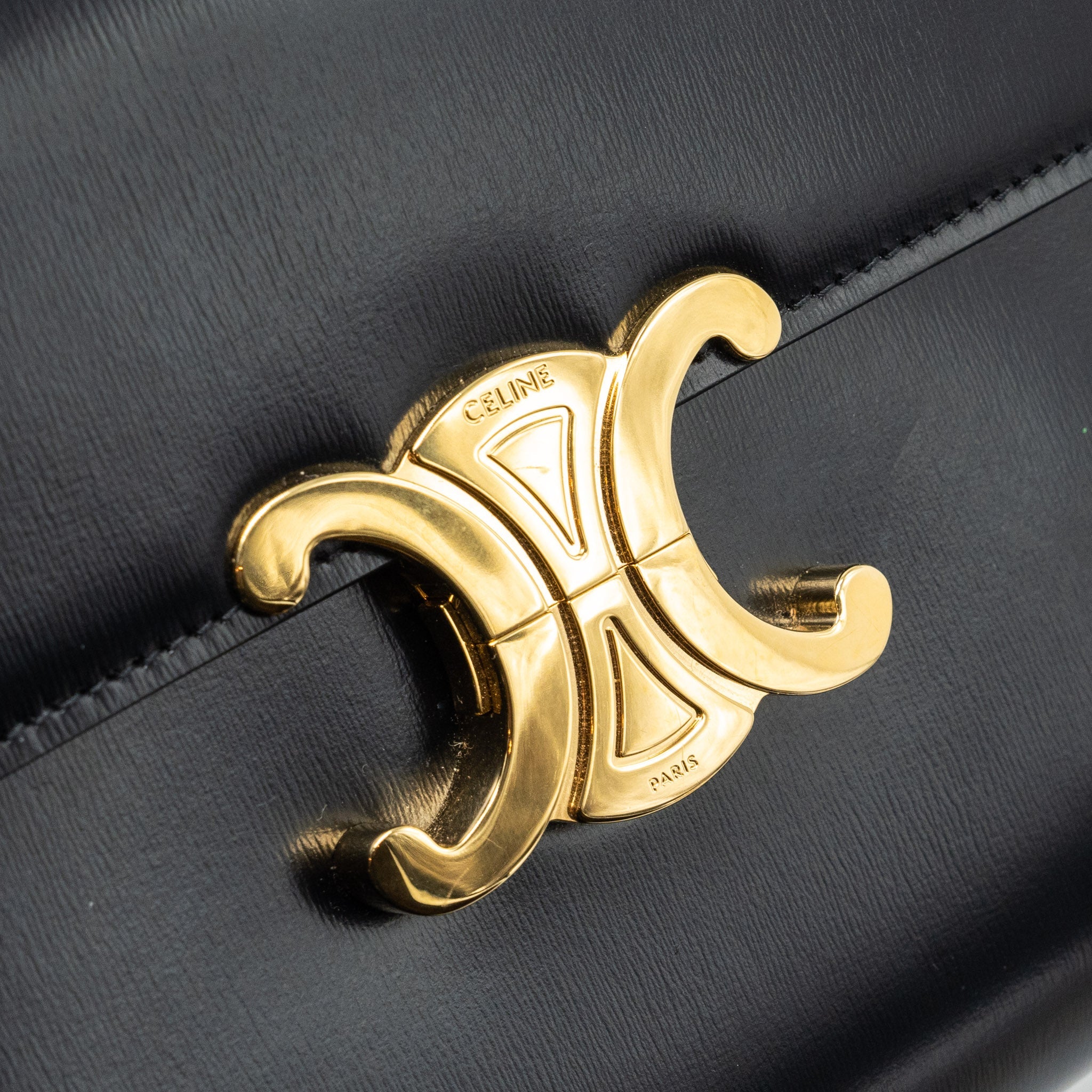 CELINE TRIOMPHE FLAP WALLET WITH STRAP CALFSKIN BLACK GHW