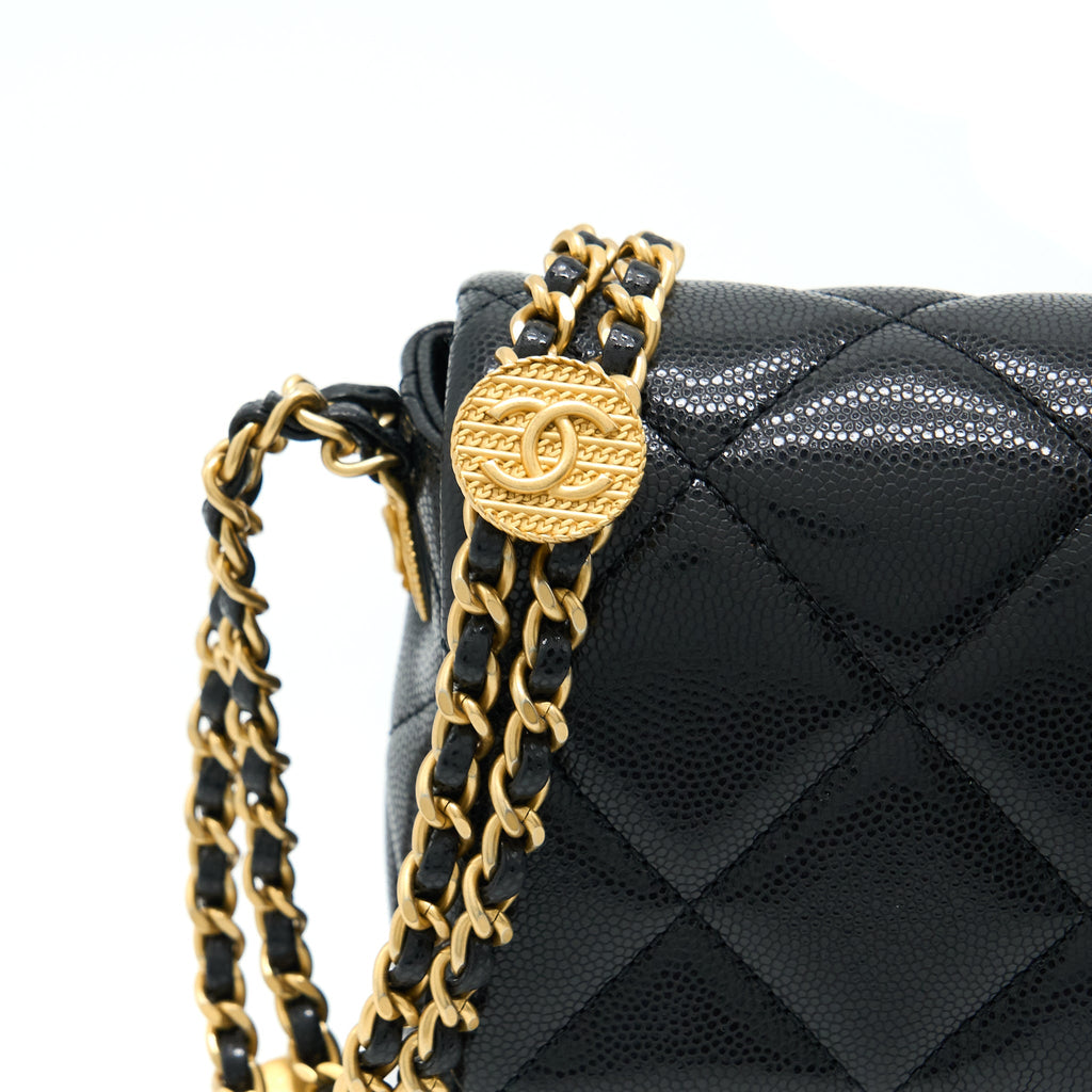 CHANEL 22A SMALL FLAP BAG CAVIAR BLACK BRUSHED GOLD HARDWARE(MICROCHIP)