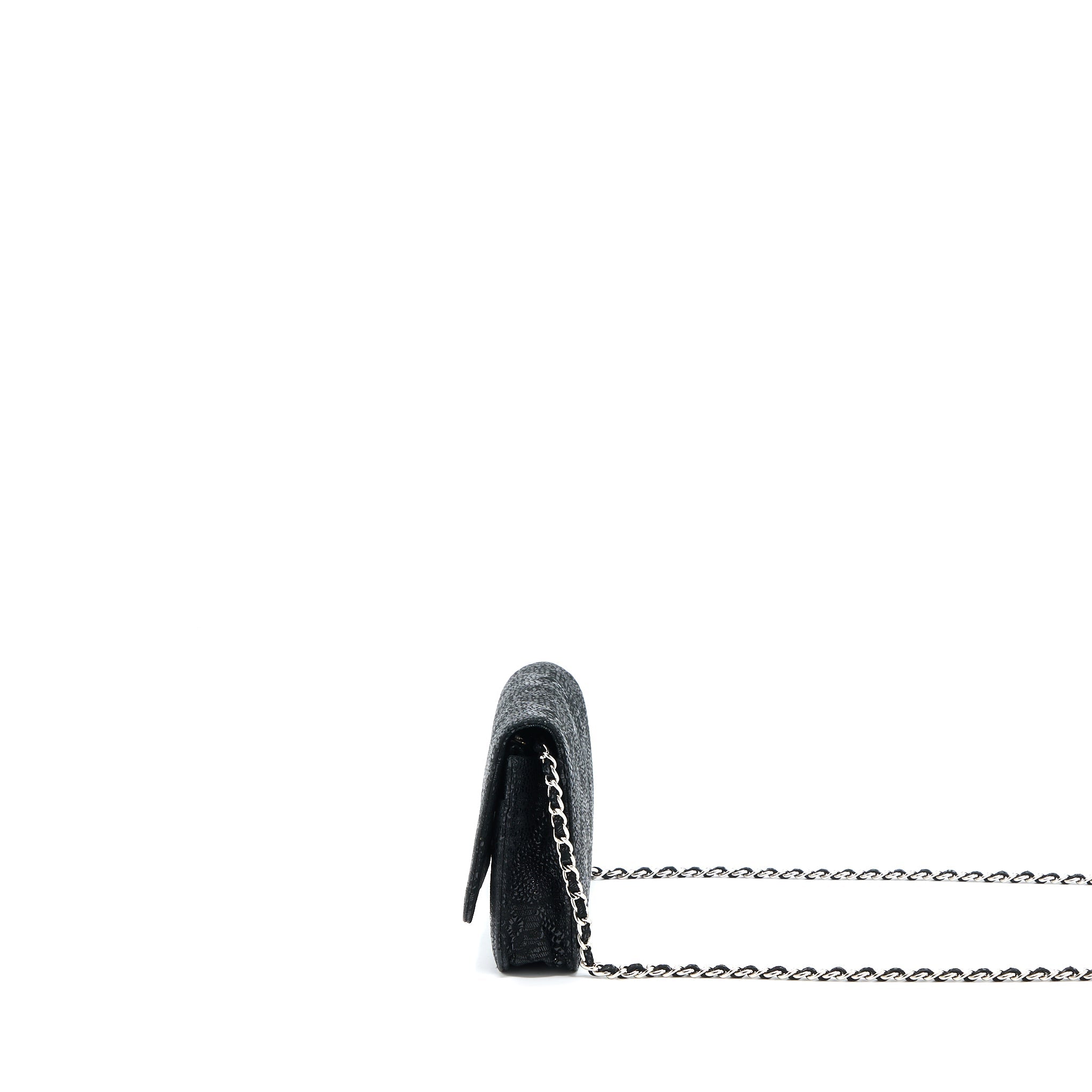 CHANEL SEASONAL WALLET ON CHAIN FABRIC BLACK SHW