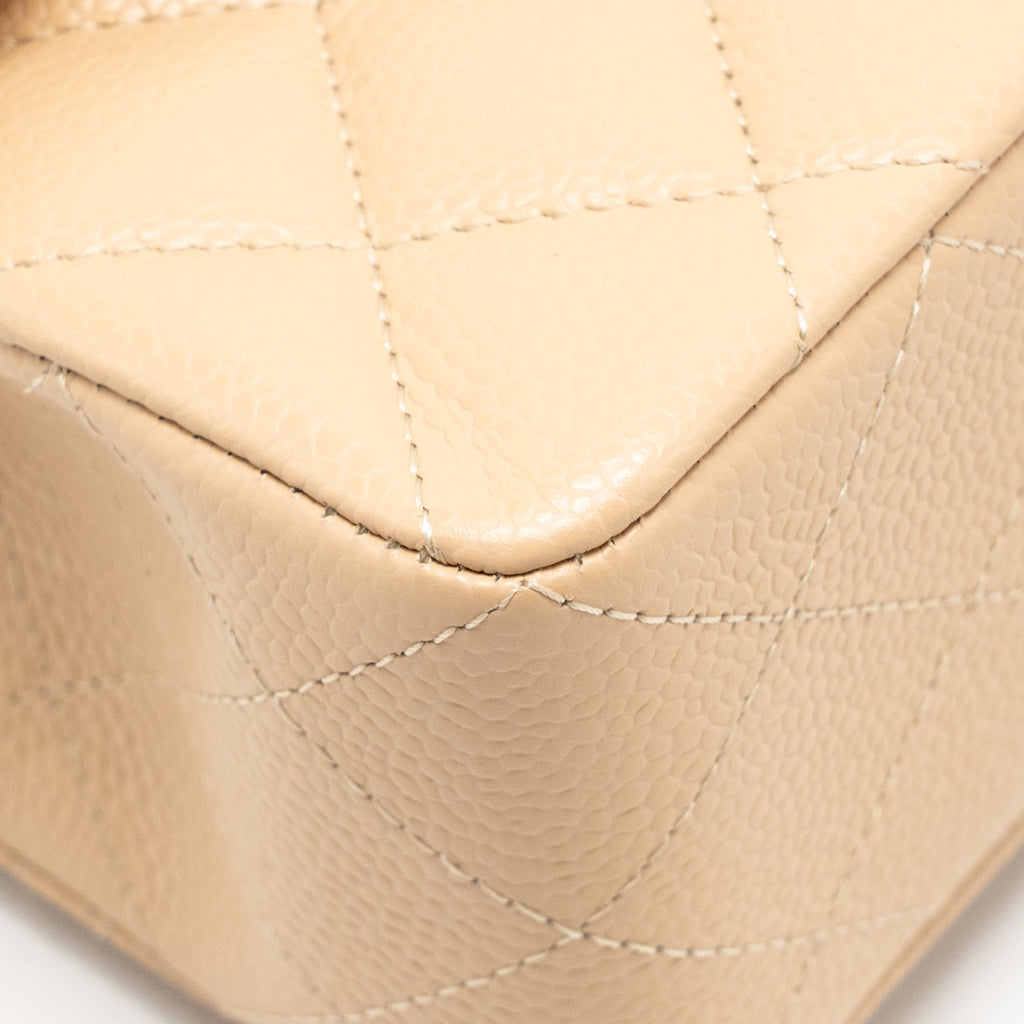 CHANEL SMALL CLASSIC DOUBLE FLAP BAG CAVIAR BEIGE GHW (MICROCHIP)